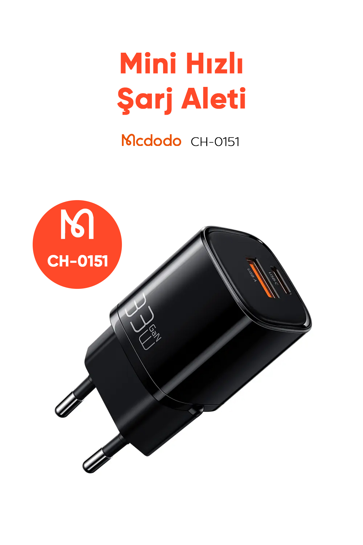 CH-0151 33W Gan Pd 1xUsb 1XType-C Girişli Mini Hızlı Şarj Aleti - Siyah Afişi