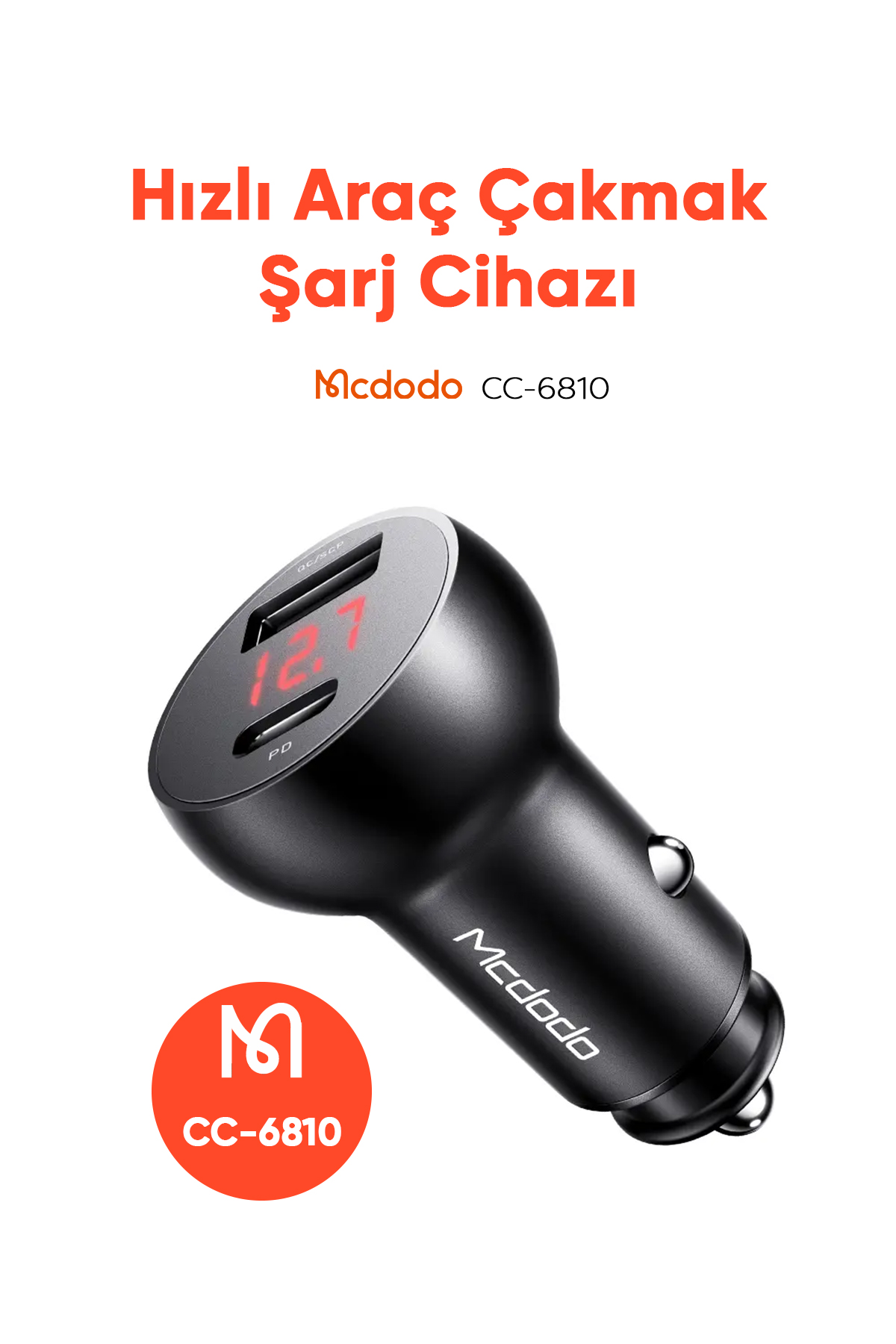 CC-6810 1xType-C 1xUsb Girişli PD3.0 Hızlı Araç Çakmak Şarj Cihazı