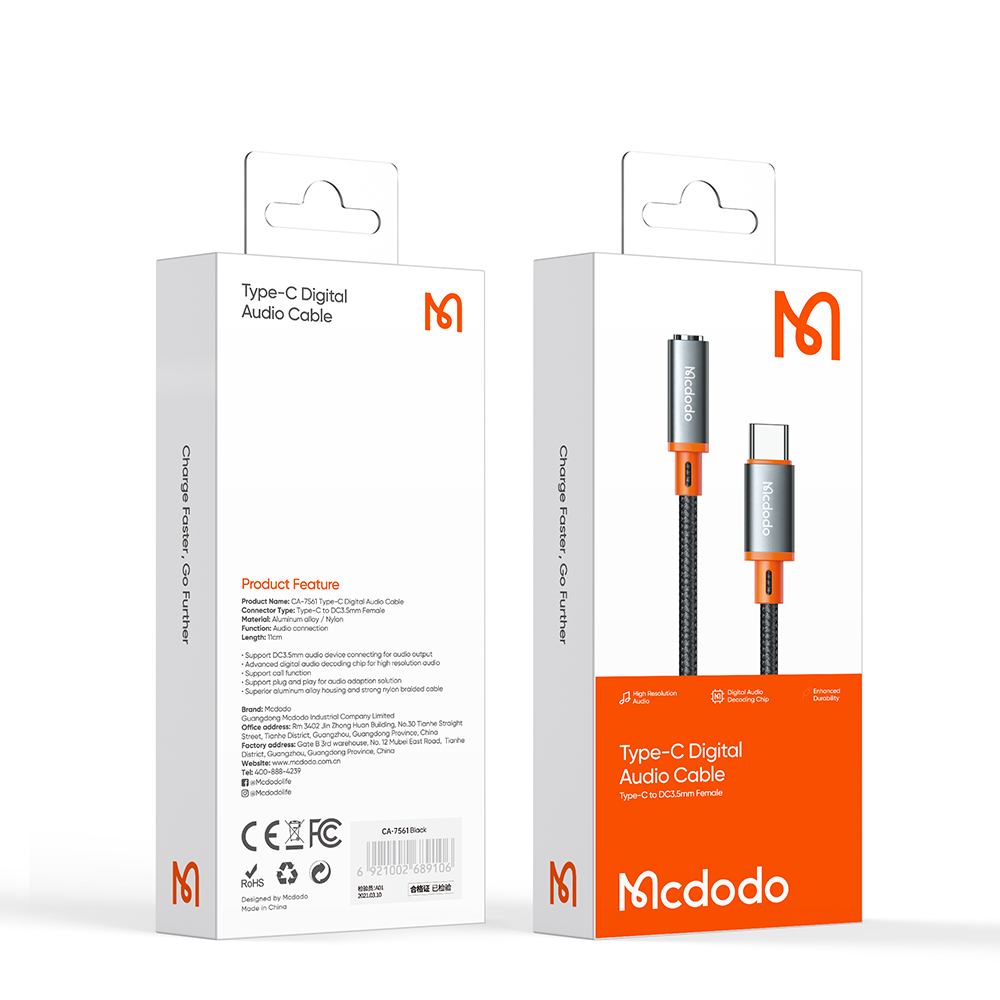 Mcdodo CA-7561 Type-C To 3.5MM Audio Dönüştürücü Ses Kablosu 11cm - Siyah