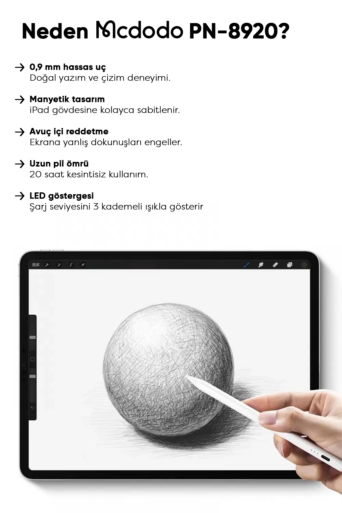 PN-8920 Telefon Tablet Apple iPad Kalem - Beyaz Afişi