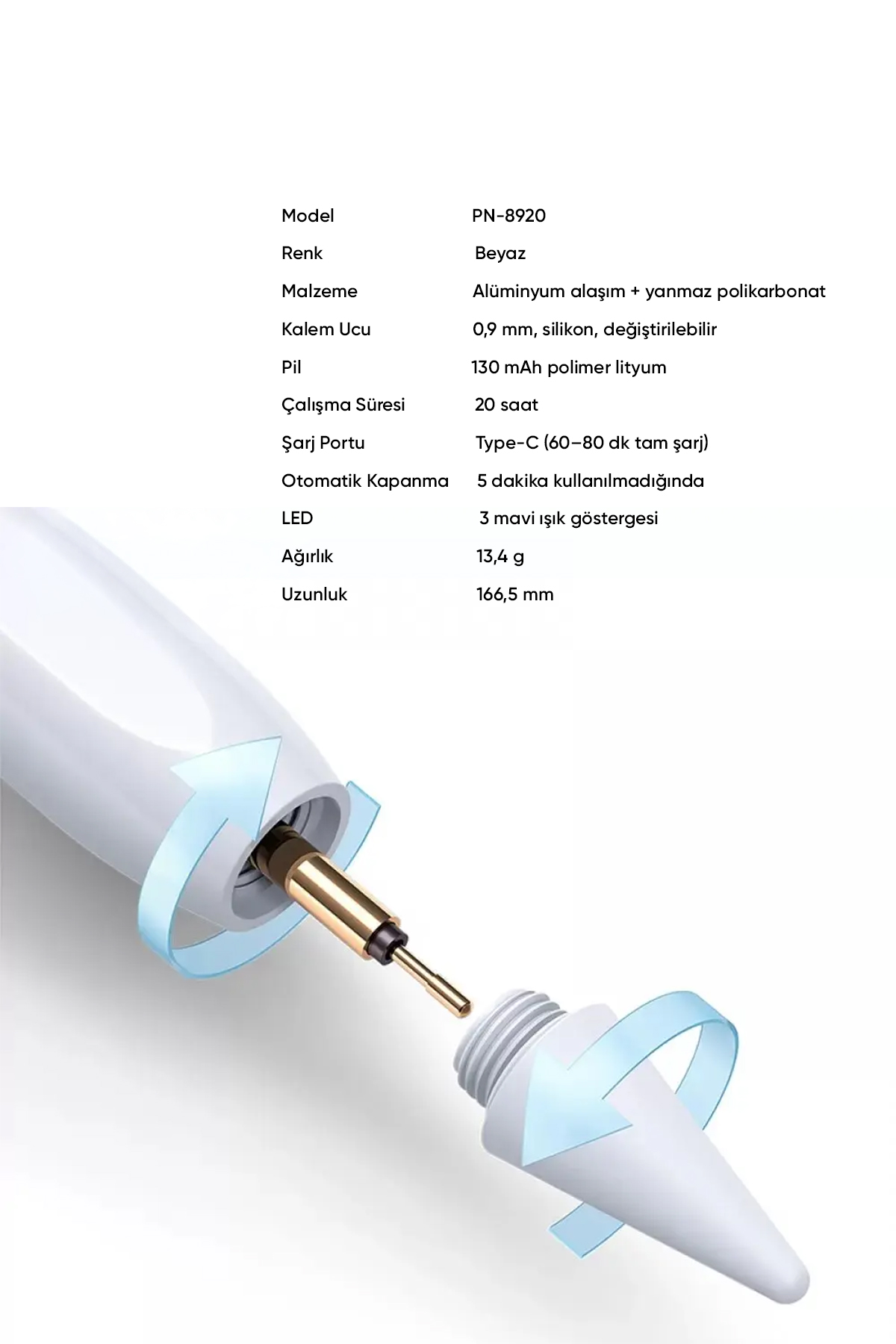 PN-8920 Telefon Tablet Apple iPad Kalem - Beyaz Afişi