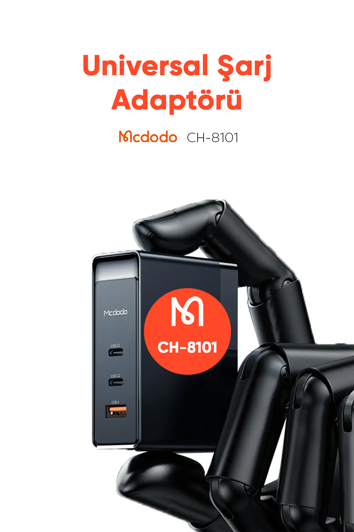 CH-8101 Gan Serisi 100W 3 Port Başlıklı1xUsb  2 xType-C Girişli Universal Şarj Adaptörü-Siyah Afişi