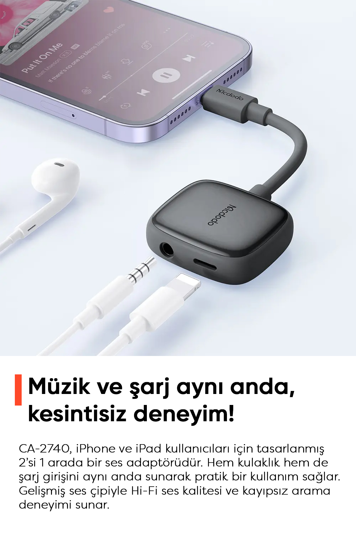 CA-2740 Lightning To Lightning Dijital Audio Adaptör - Gri Afişi