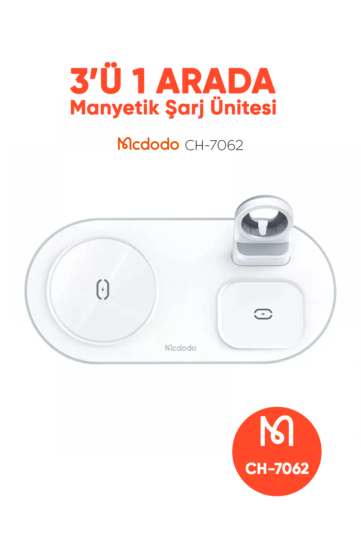 CH-7062 15W Çoklu Magsafe Tws Kulaklık, Watch Saat ve Telefon Şarj Ünitesi - Beyaz Afişi