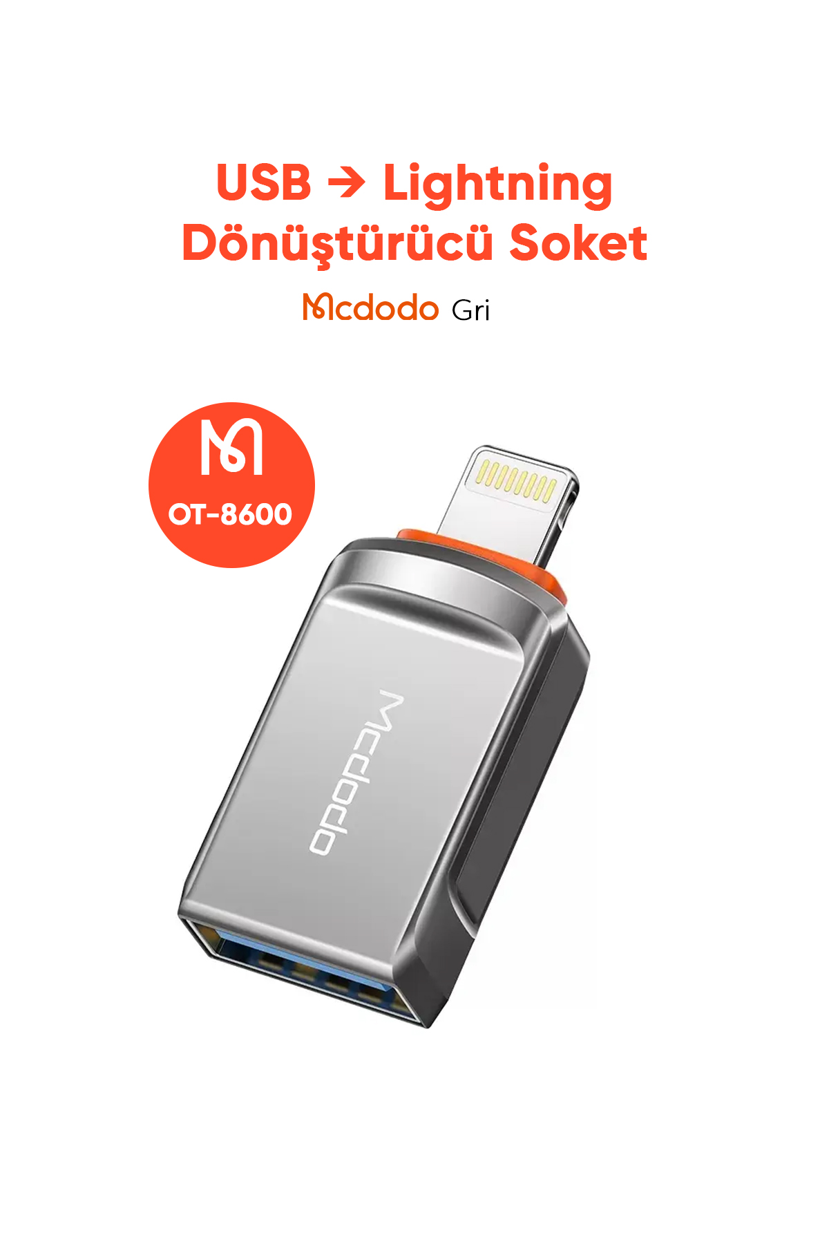 OT-8600 Usb-A To Lightning Dönüştürücü Soket - Gri Afişi