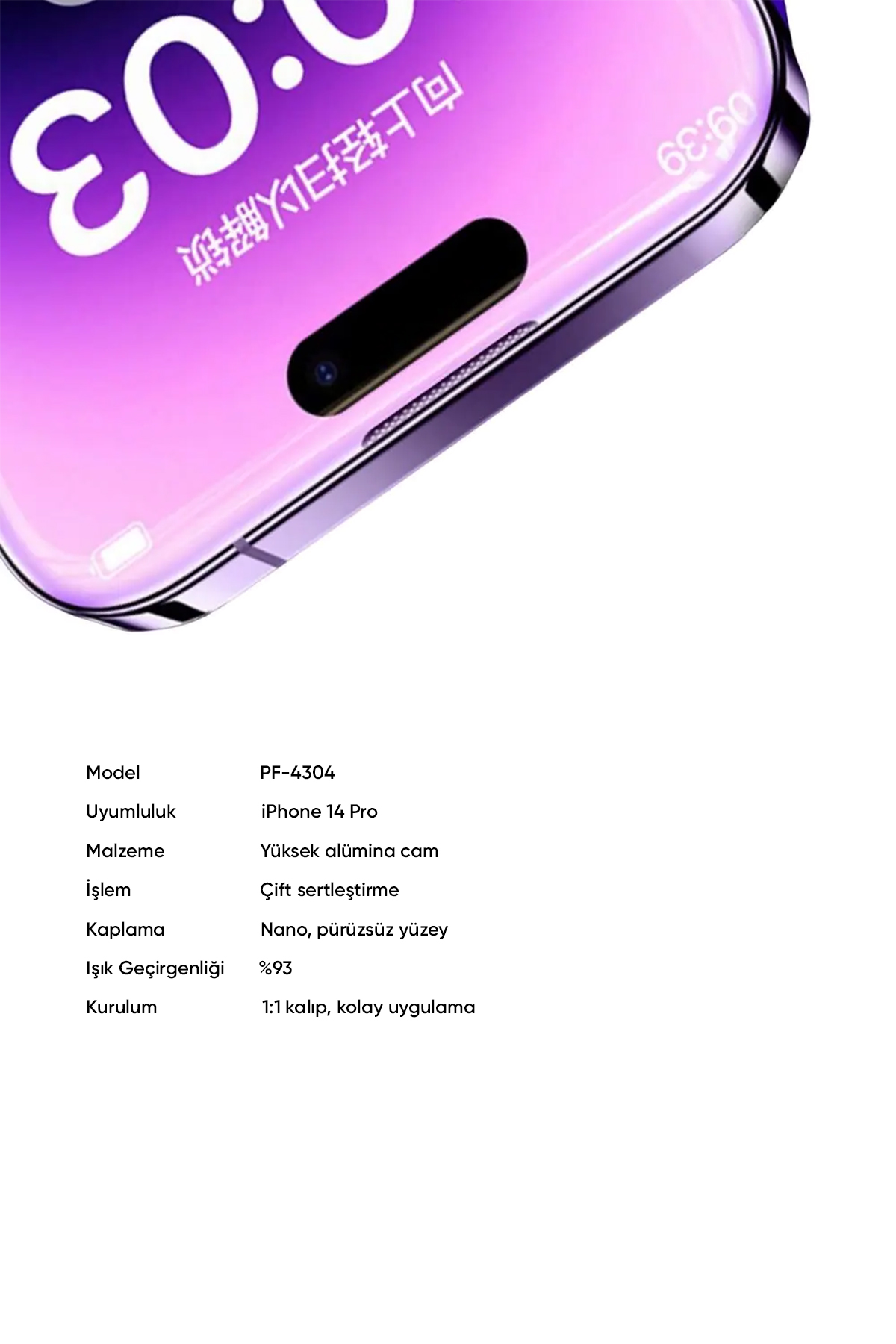 PF-4304 iPHONE 14 PRO İÇİN ŞEFFAF EKRAN KORUYUCU Afişi