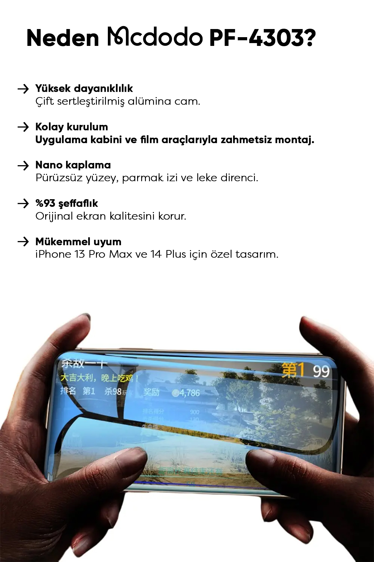 PF-4303 iPHONE 13 PRO MAX/ 14 PLUS İÇİN ŞEFFAF EKRAN KORUYUCU Afişi