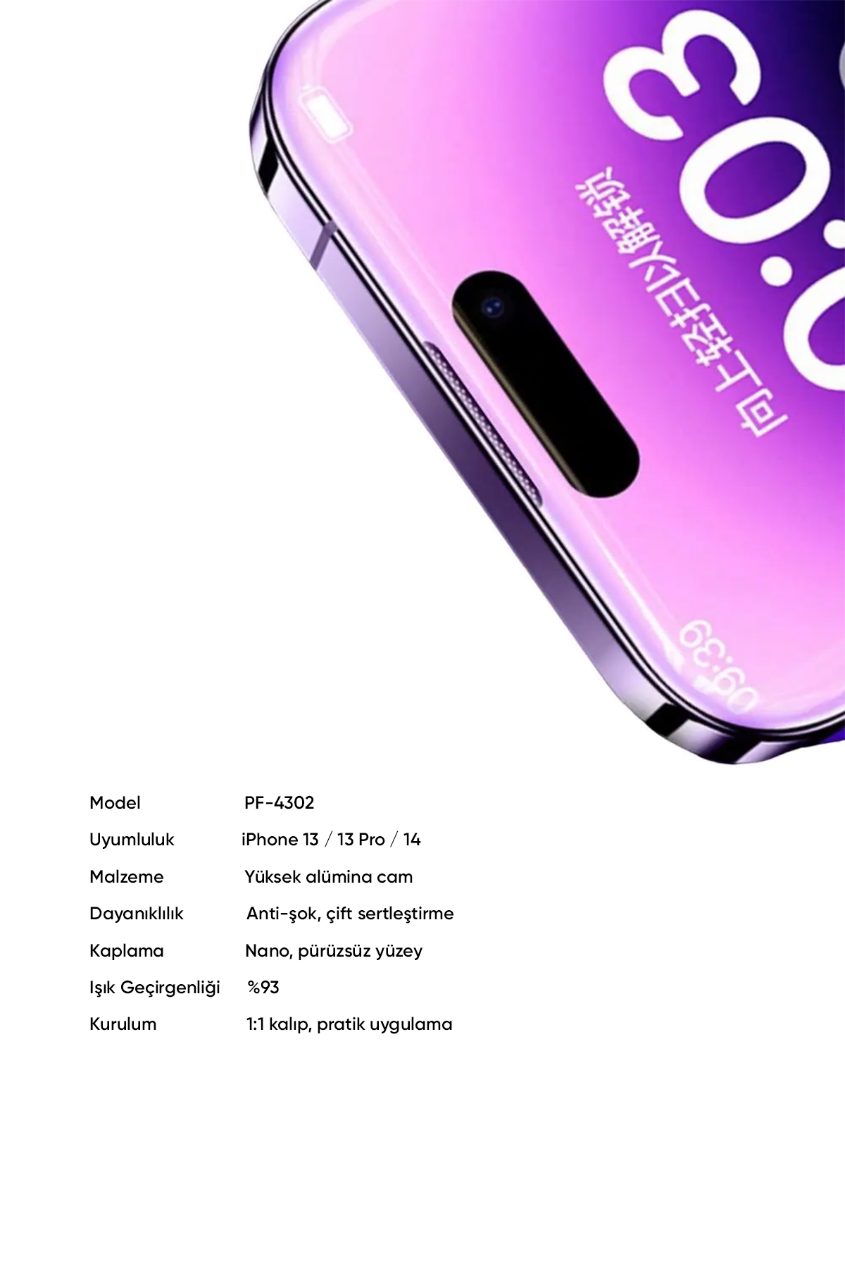 PF-4302 IPHONE 13/13 PRO/14 İÇİN ŞEFFAF EKRAN KORUYUCU Afişi