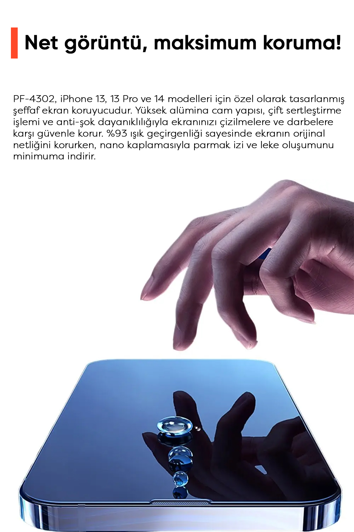 PF-4302 IPHONE 13/13 PRO/14 İÇİN ŞEFFAF EKRAN KORUYUCU Afişi