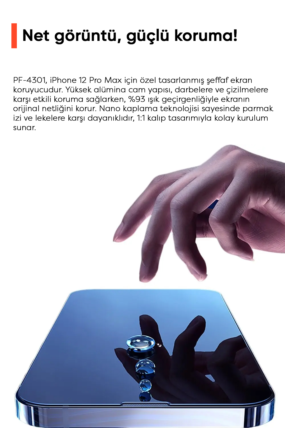 PF-4301 iPHONE 12 PRO MAX İÇİN ŞEFFAF EKRAN KORUYUCU Afişi