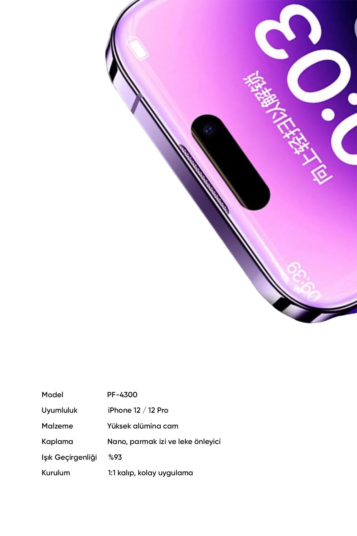 PF-4300 IPHONE 12 VE 12 PRO İÇİN ŞEFFAF EKRAN KORUYUCU Afişi