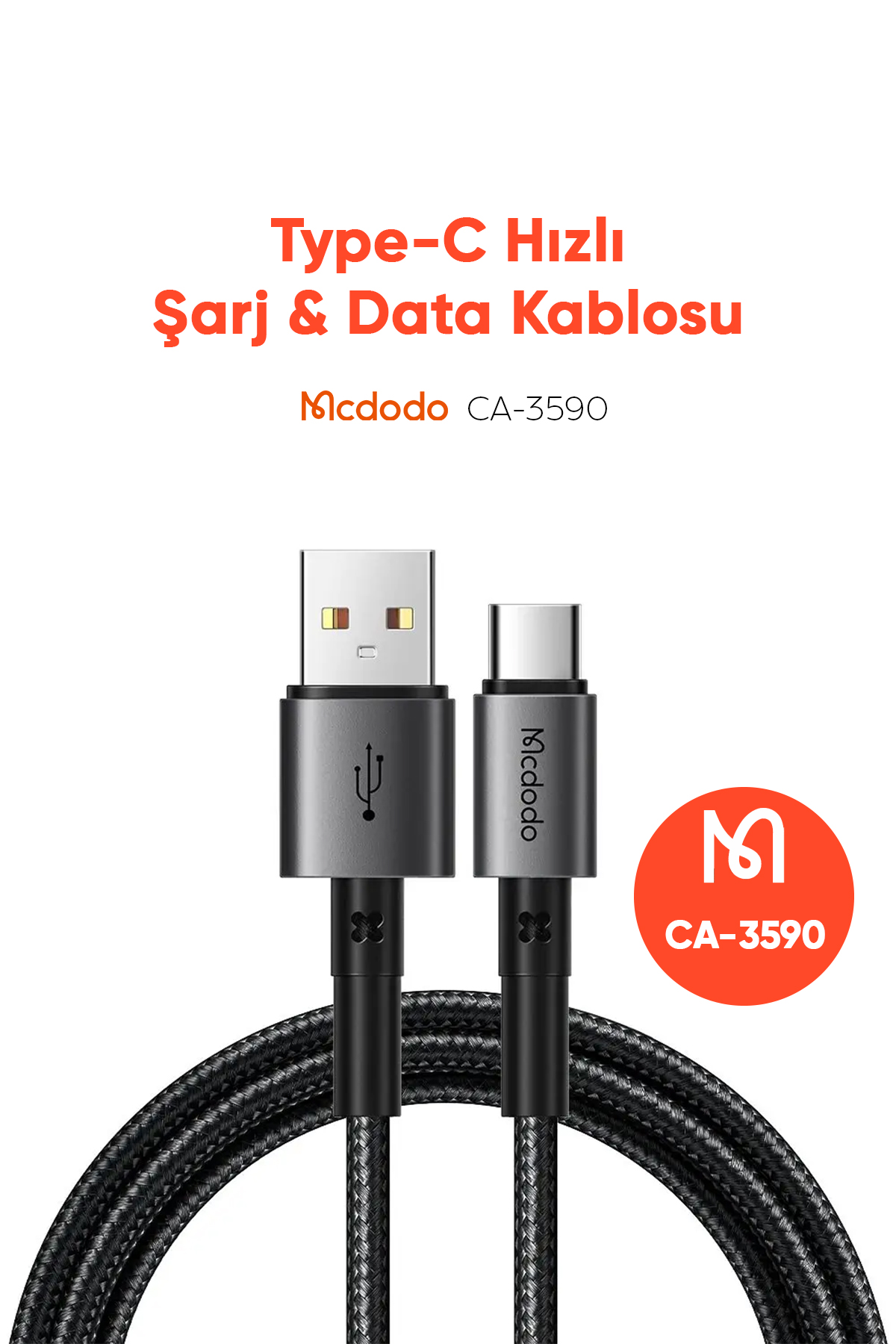 CA-3590 Usb-A To Type-C Hızlı Şarj ve Veri Aktarım Kablosu - Siyah 1.2M Afişi