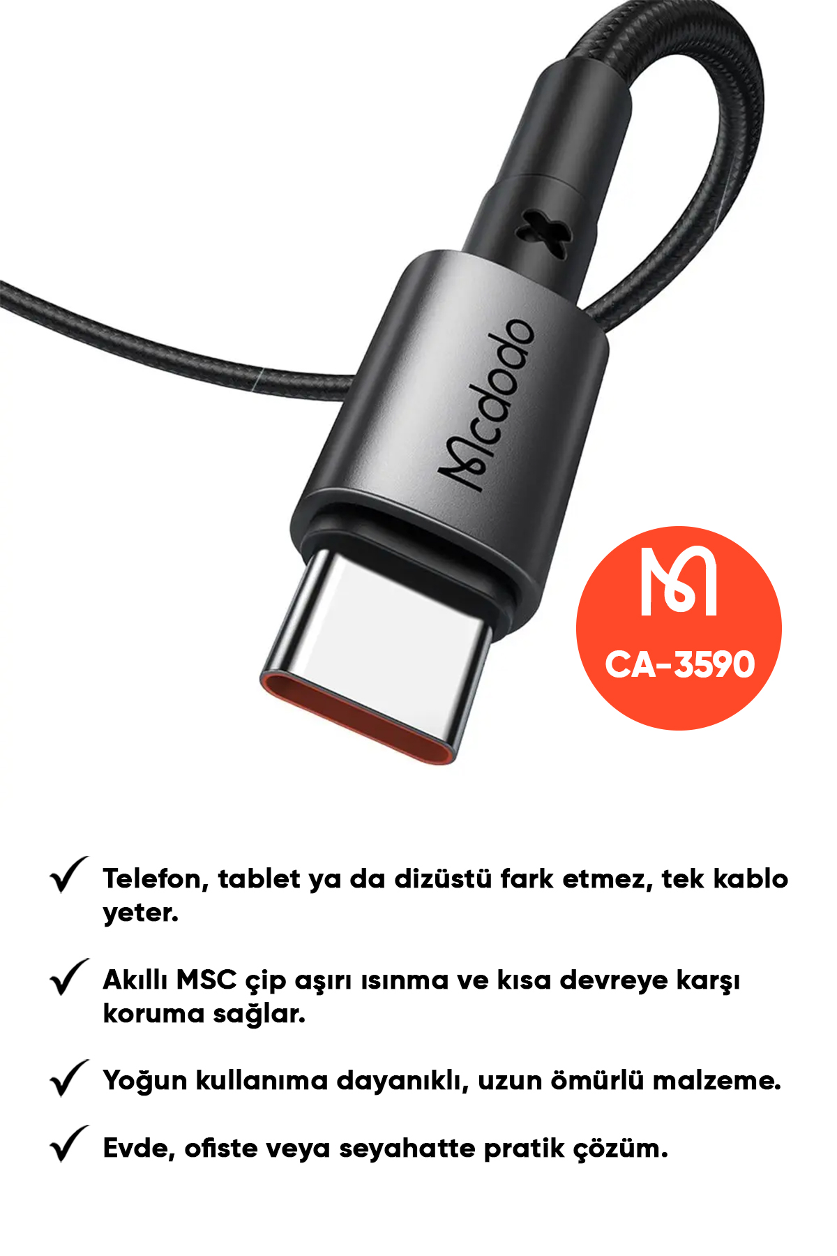CA-3590 Usb-A To Type-C Hızlı Şarj ve Veri Aktarım Kablosu - Siyah 1.2M Afişi