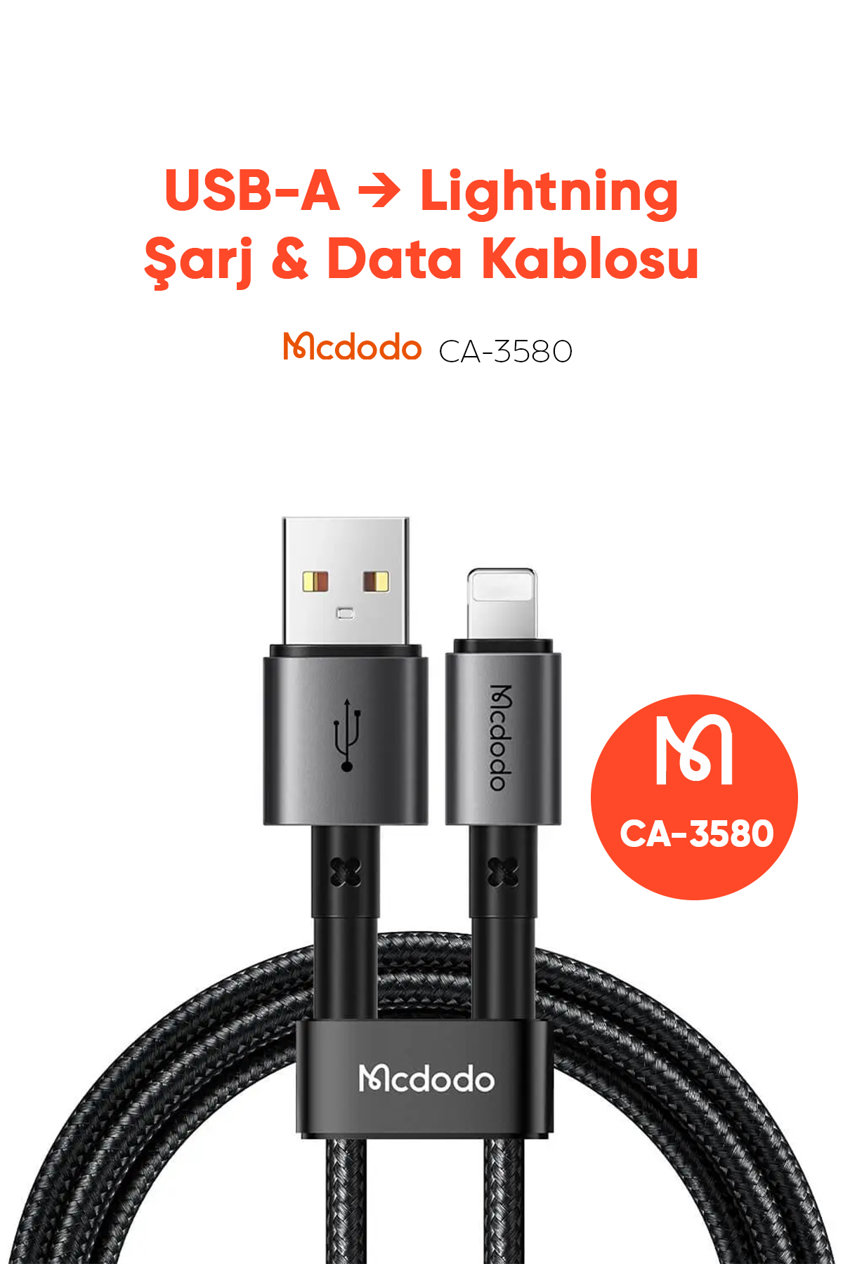 CA-3580 Usb-A To Lightning Şarj ve Veri Aktarım Kablosu - Siyah 1.2M Afişi