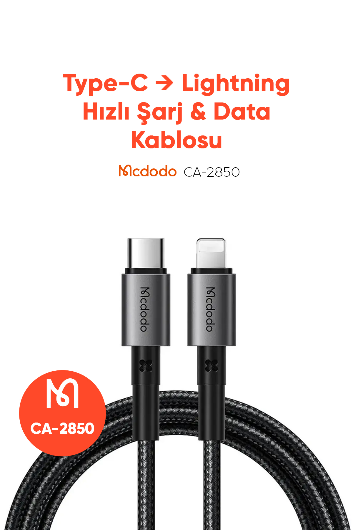 CA-2850 Type-C To Lightning Hızlı Şarj ve Data Kablosu - Siyah Afişi