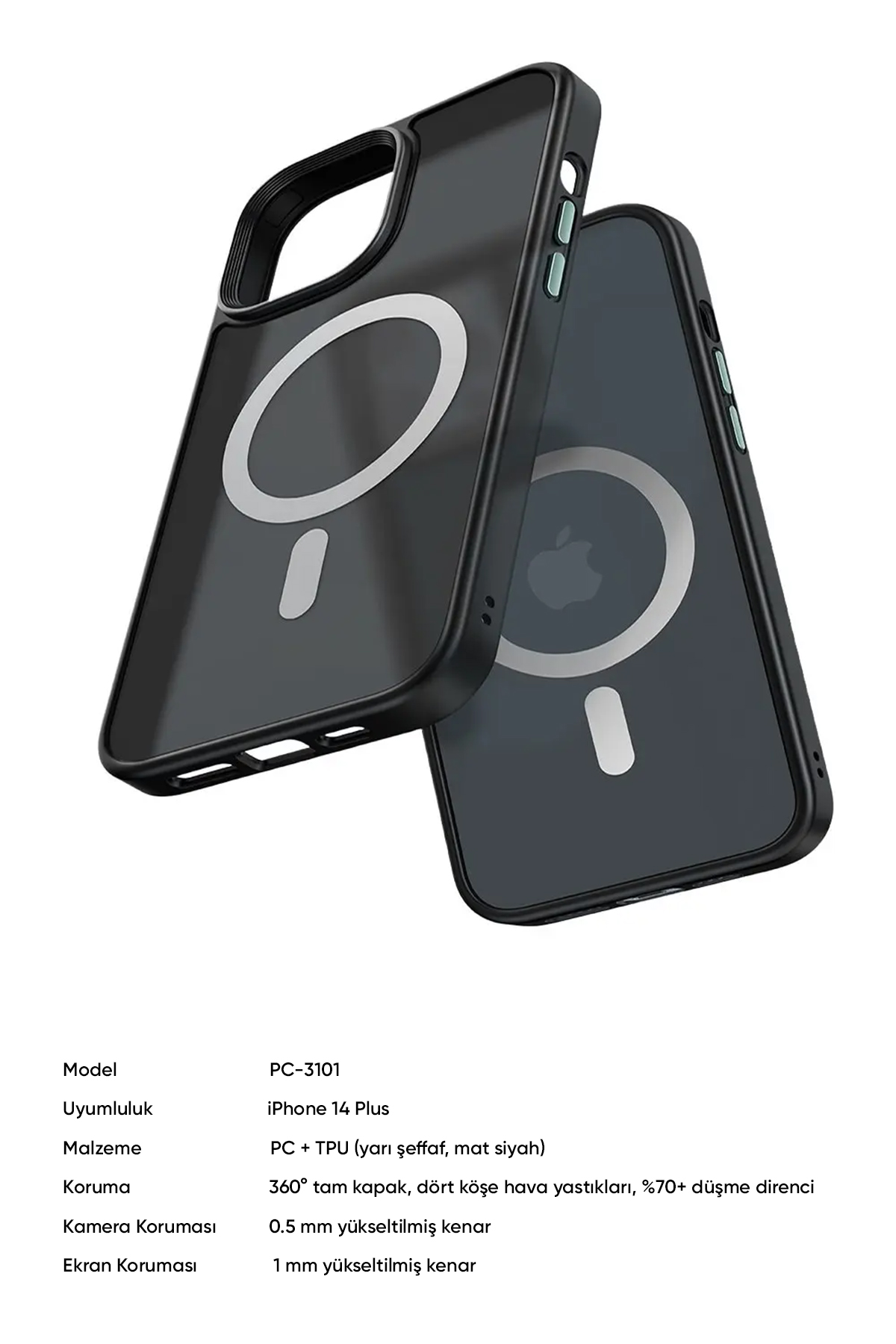 PC-3101 iPHONE 14 PLUS UYUMLU MAGSAFE'Lİ MAT SİYAH KAPAK Afişi