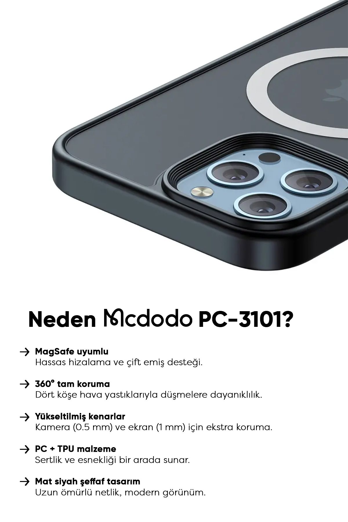 PC-3101 iPHONE 14 PLUS UYUMLU MAGSAFE'Lİ MAT SİYAH KAPAK Afişi