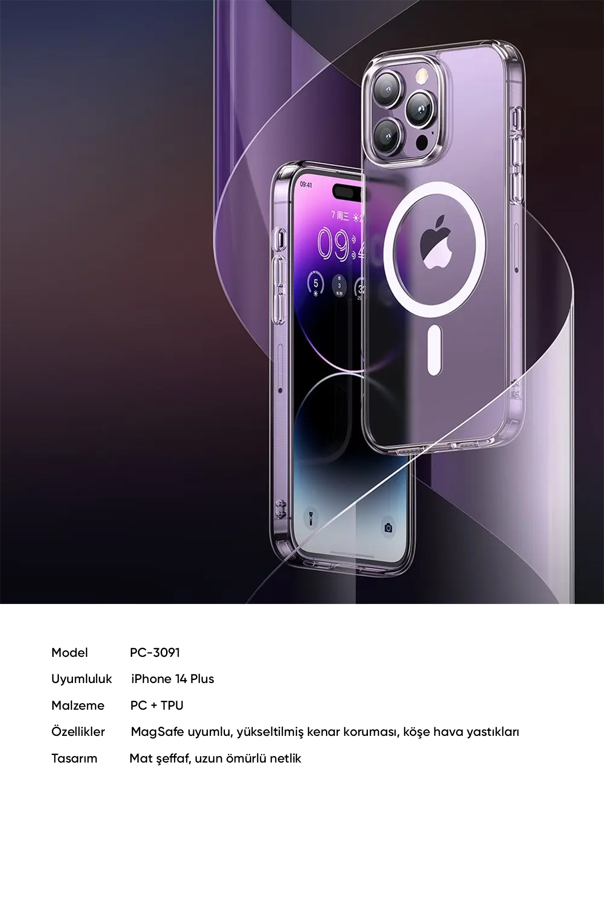 PC-3091 IPHONE 14 PLUS UYUMLU MAGSAFE'Lİ MAT ŞEFFAF KAPAK Afişi