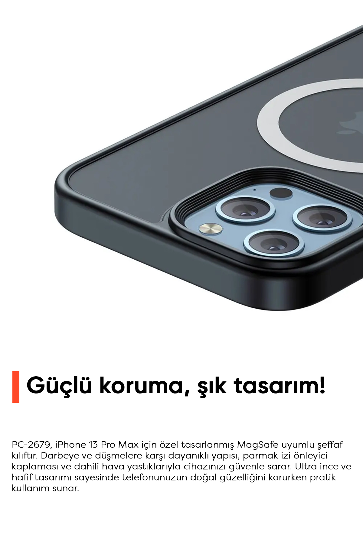 PC-2679 iPHONE 13 PRO MAX UYUMLU MAGSAFE'Lİ MAT SİYAH KAPAK Afişi