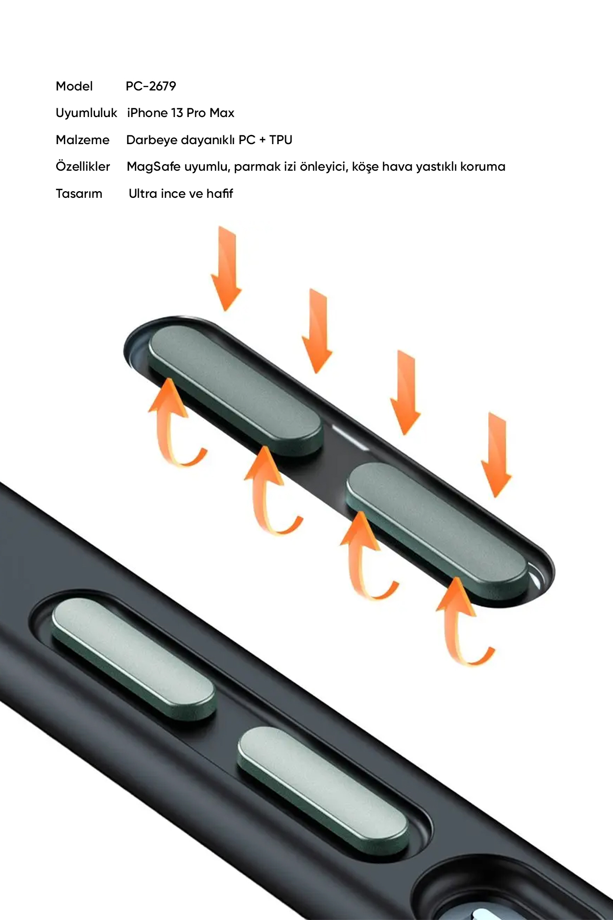 PC-2679 iPHONE 13 PRO MAX UYUMLU MAGSAFE'Lİ MAT SİYAH KAPAK Afişi
