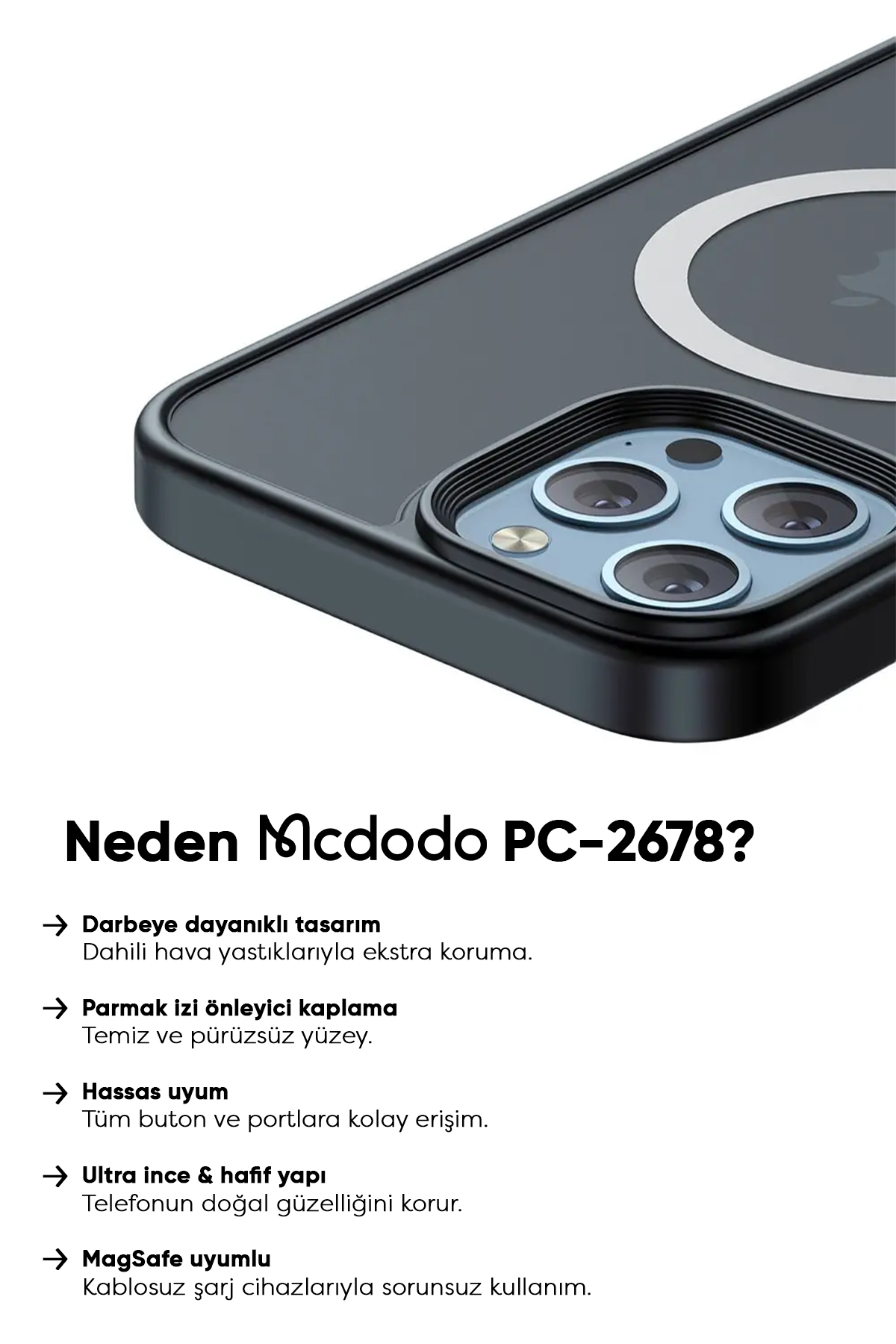PC-2678 iPHONE 13 PRO UYUMLU MAGSAFE'Lİ MAT SİYAH KAPAK Afişi