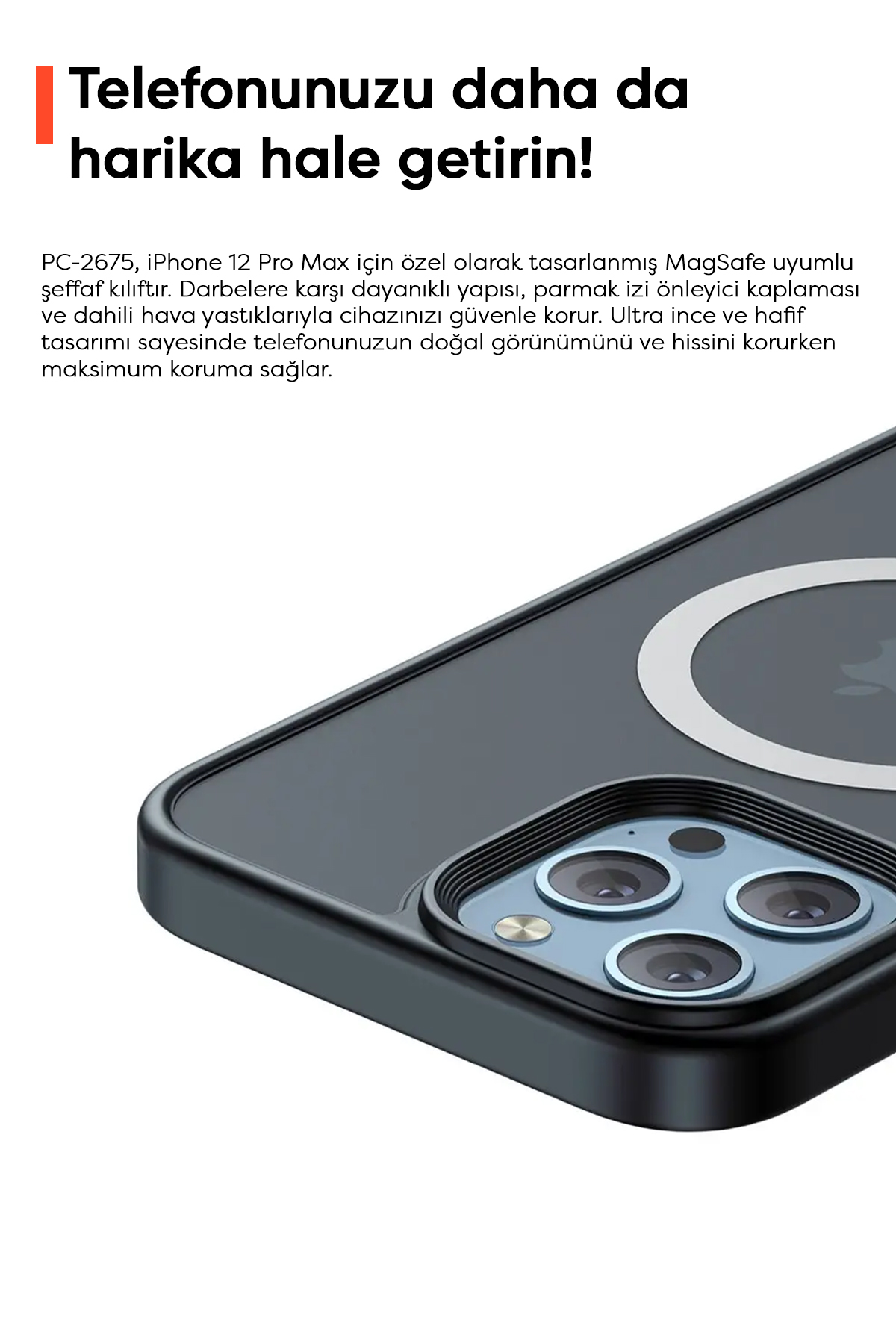 PC-2675 IPHONE 12 PRO MAX UYUMLU MAGSAFE'Lİ MAT SİYAH KAPAK Afişi