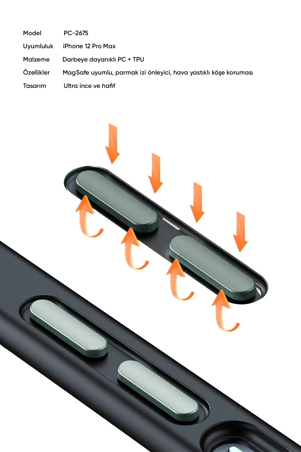 PC-2675 IPHONE 12 PRO MAX UYUMLU MAGSAFE'Lİ MAT SİYAH KAPAK Afişi