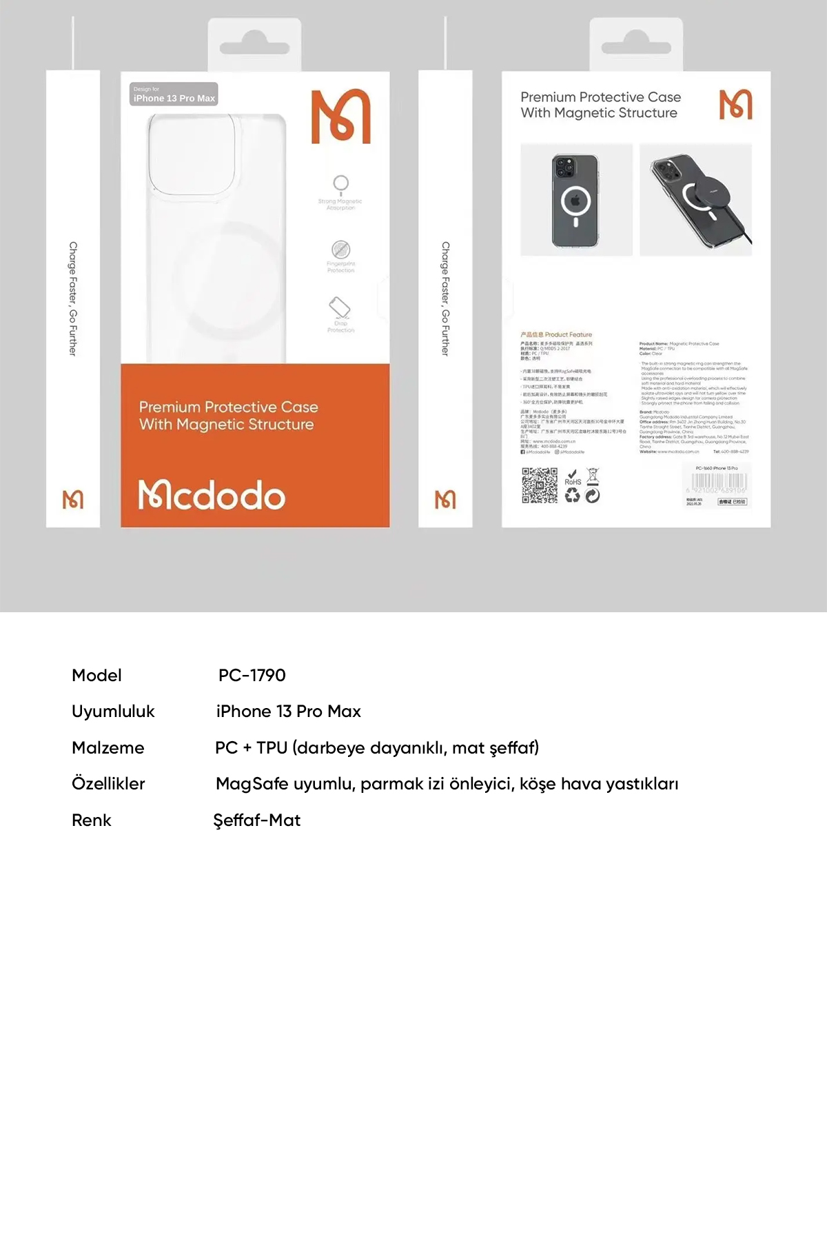 PC-1790 iPHONE 13 PRO MAX UYUMLU MAGSAFE'Lİ ŞEFFAF KAPAK Afişi
