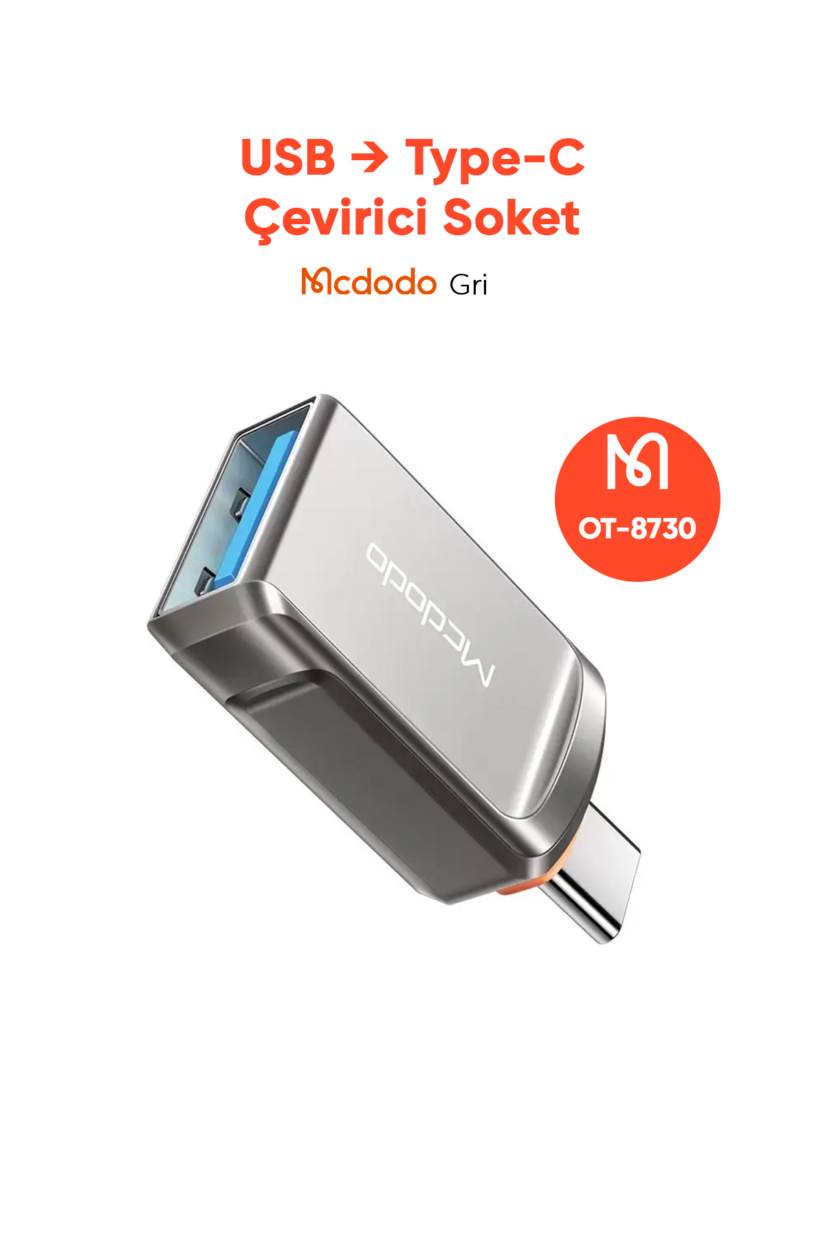 OT-8730 Usb-A To Type-C Çevirici Soket-Gri Afişi
