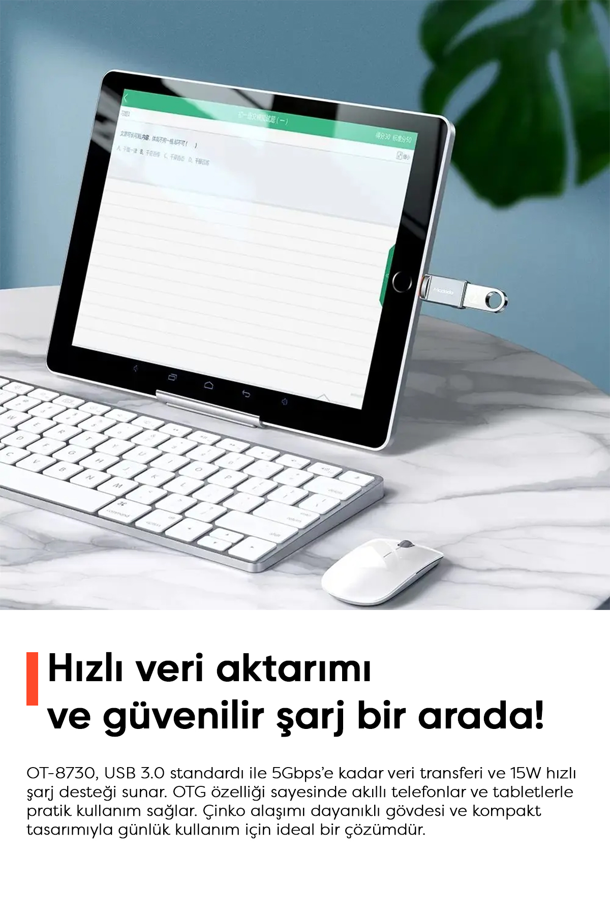 OT-8730 Usb-A To Type-C Çevirici Soket-Gri Afişi