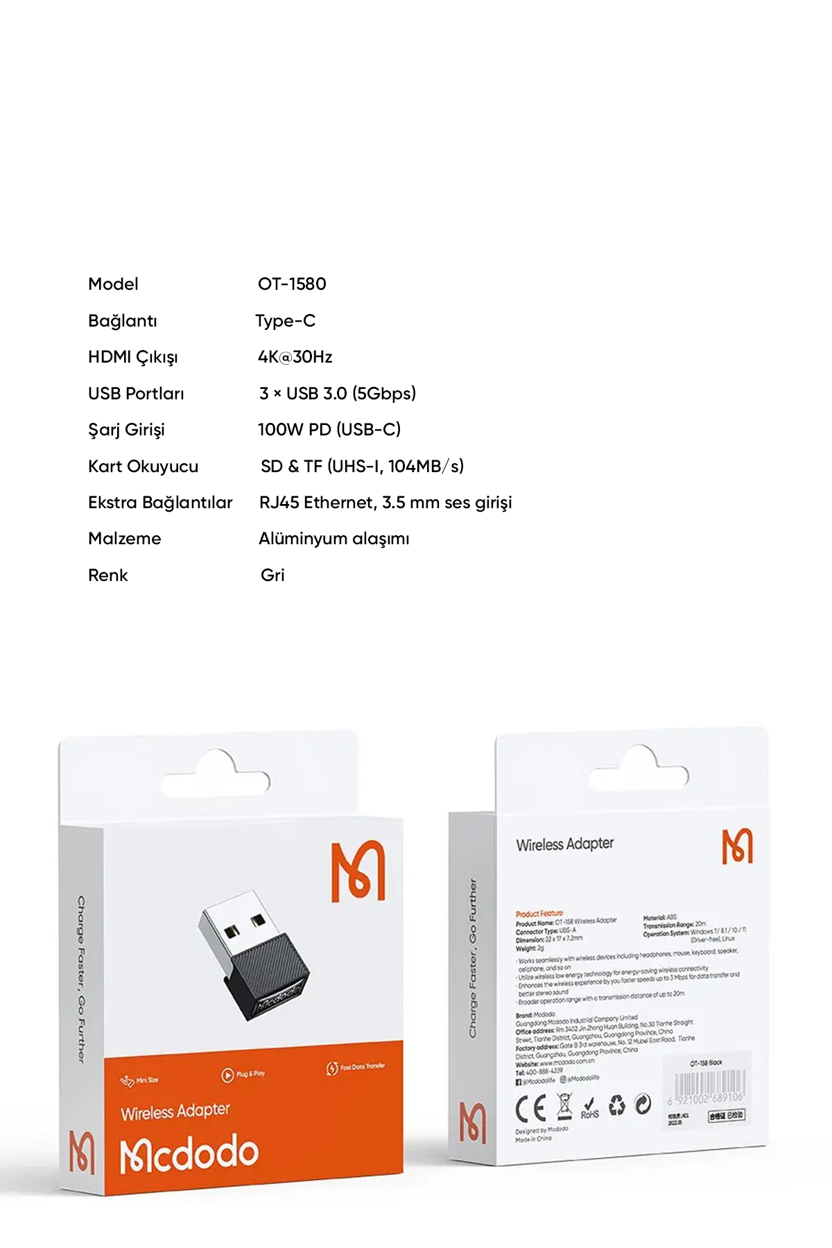 OT-1580 USB-A Hızlı Data Aktarım Ve Wireless Adaptör - Siyah Afişi