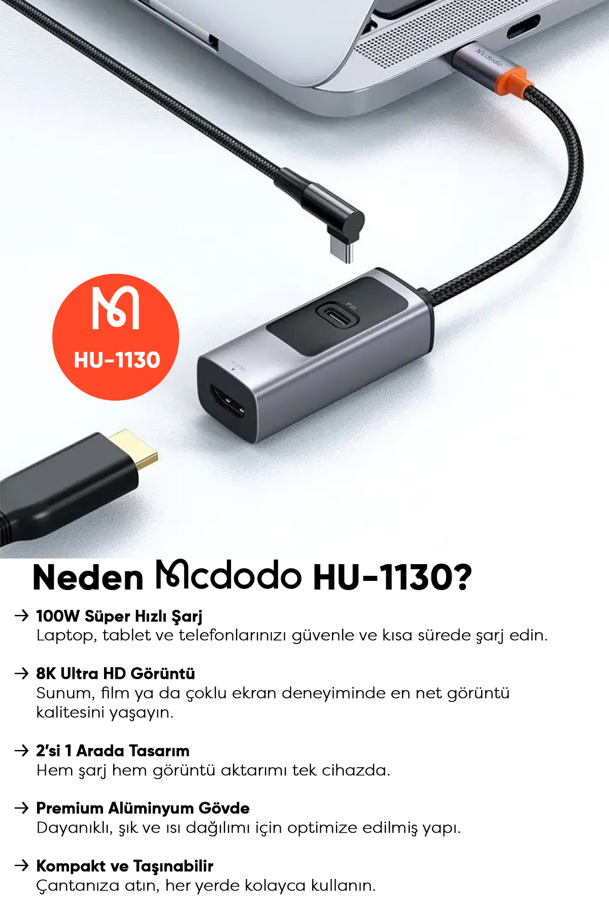 HU-1130 Type-C + 8K HDMI Type-C Çoklayıcı Adaptör - Gri Afişi