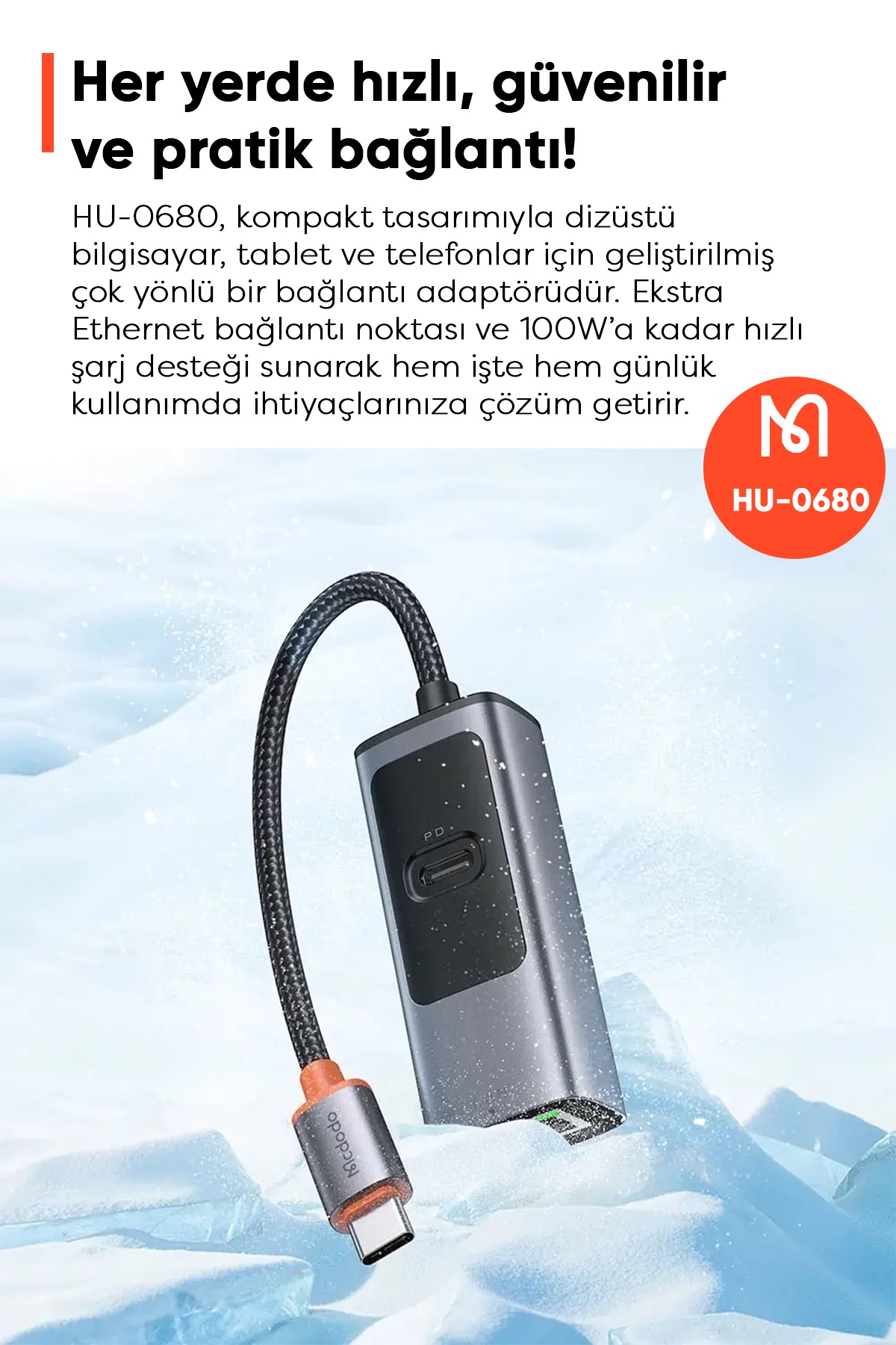 HU-0680 PD + LAN Port USB Type-C Çoklayıcı Adaptör Afişi