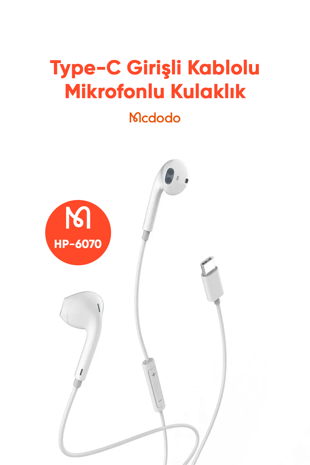 HP-6070 Type-C Girişli Kablolu Mikrofonlu Kulaklık-Beyaz Afişi