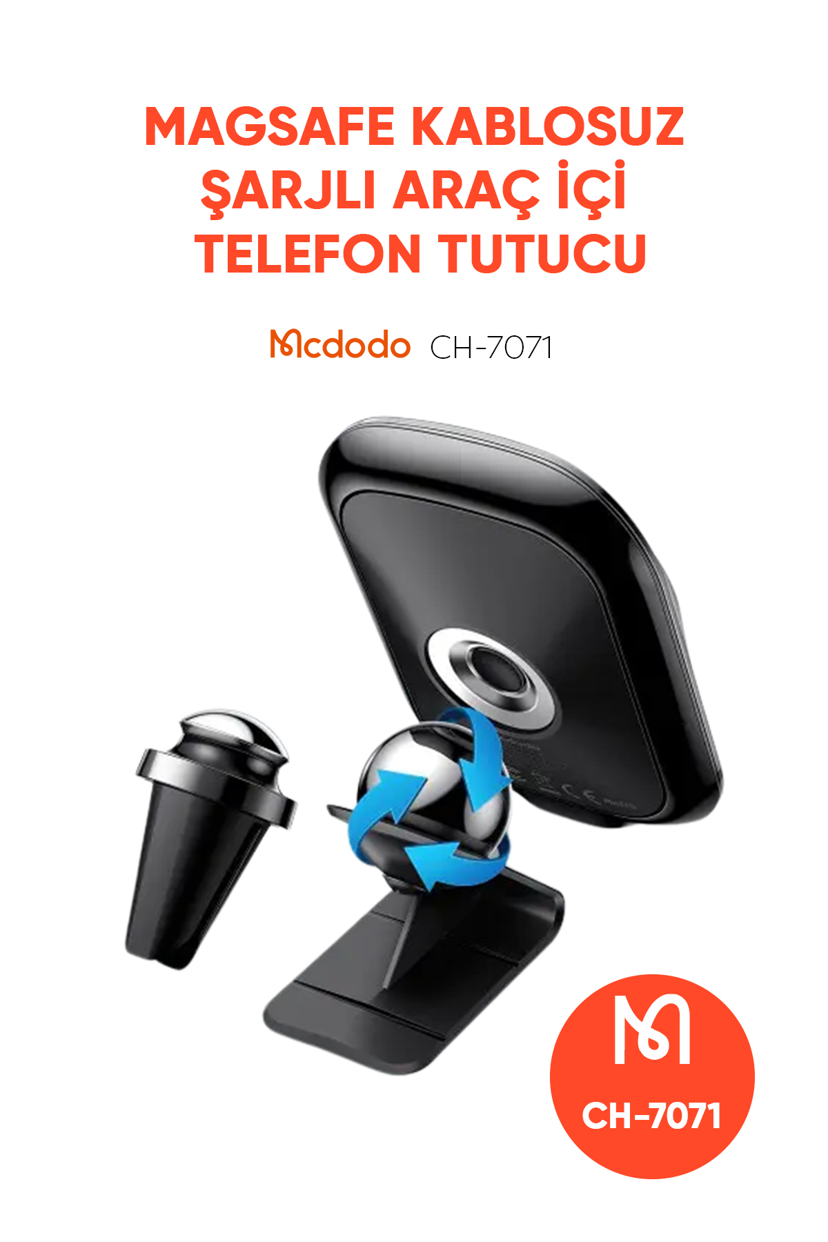 CH-7071 15W  Manyetik Kablosuz Şarjlı Araç İçi Telefon Tutucu -Siyah Afişi