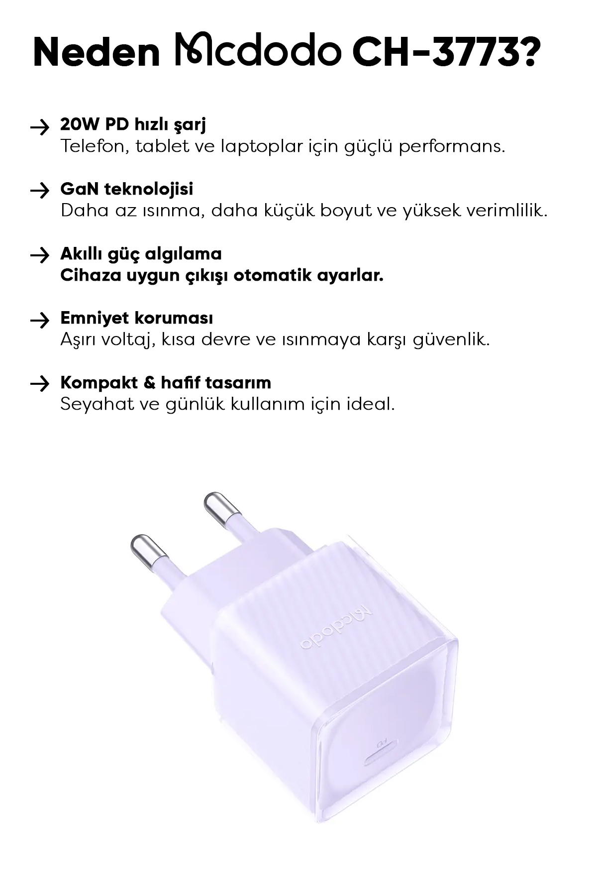 CH-3773 20W PD GaN Type-C Hızlı Şarj Aleti - Lila Afişi