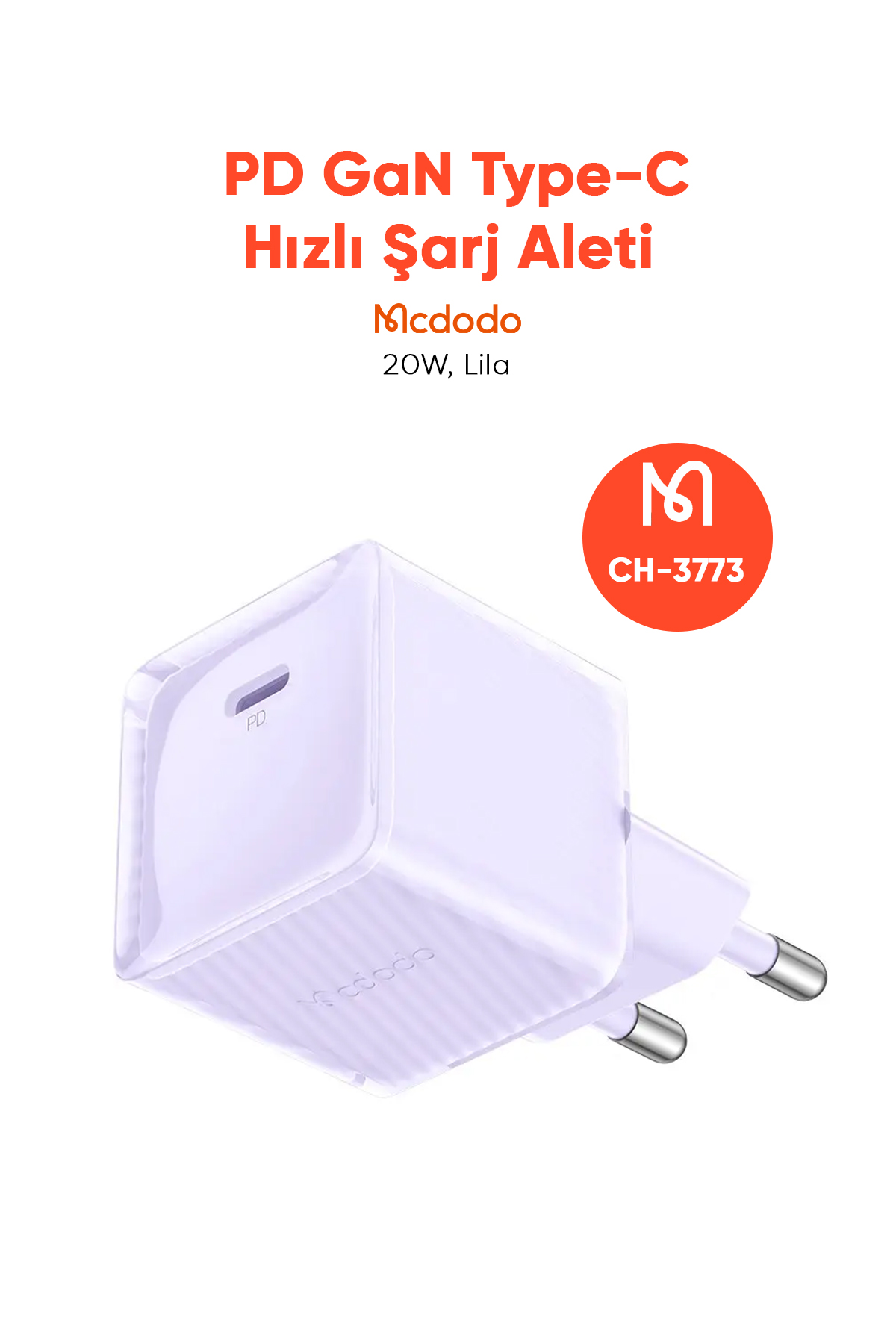 CH-3773 20W PD GaN Type-C Hızlı Şarj Aleti - Lila Afişi