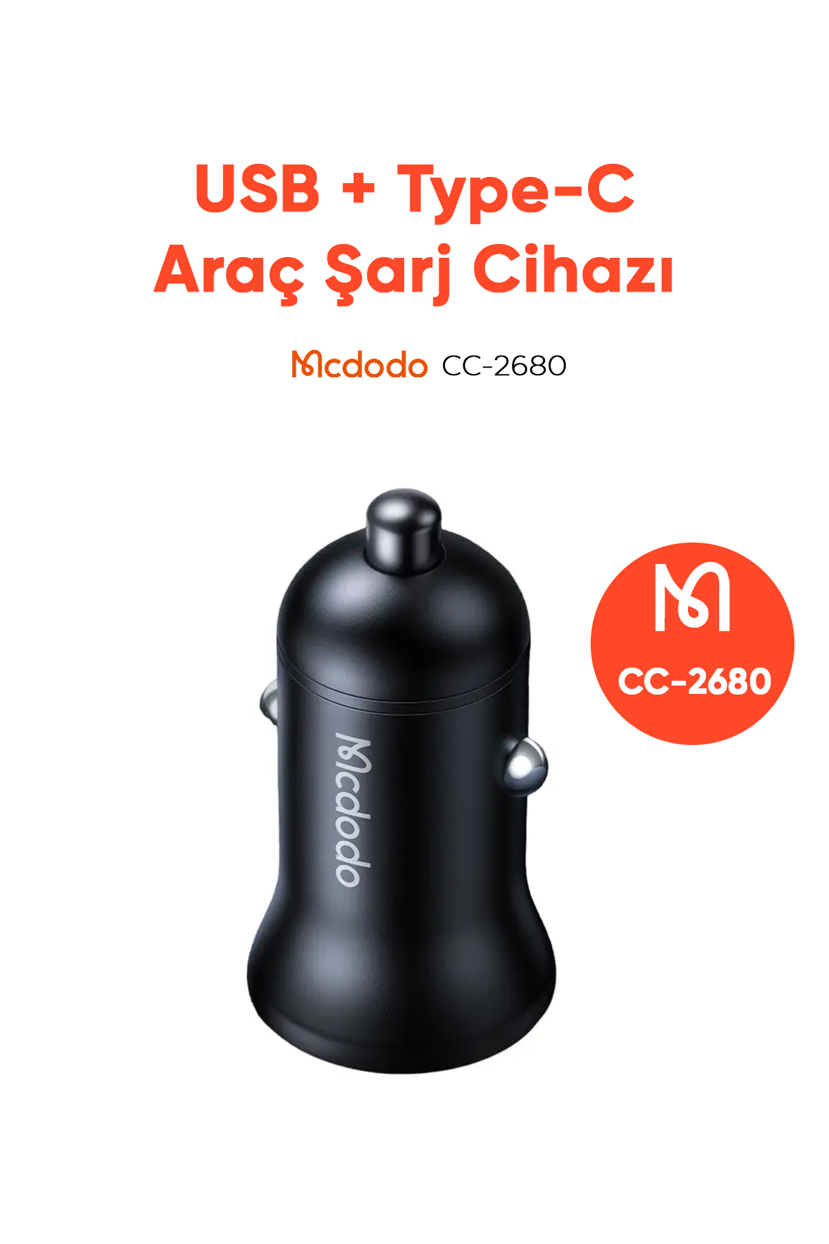 CC-2680 45W PD 1xUSB 1xType‑C  Araç Şarj Cihazı - Siyah Afişi