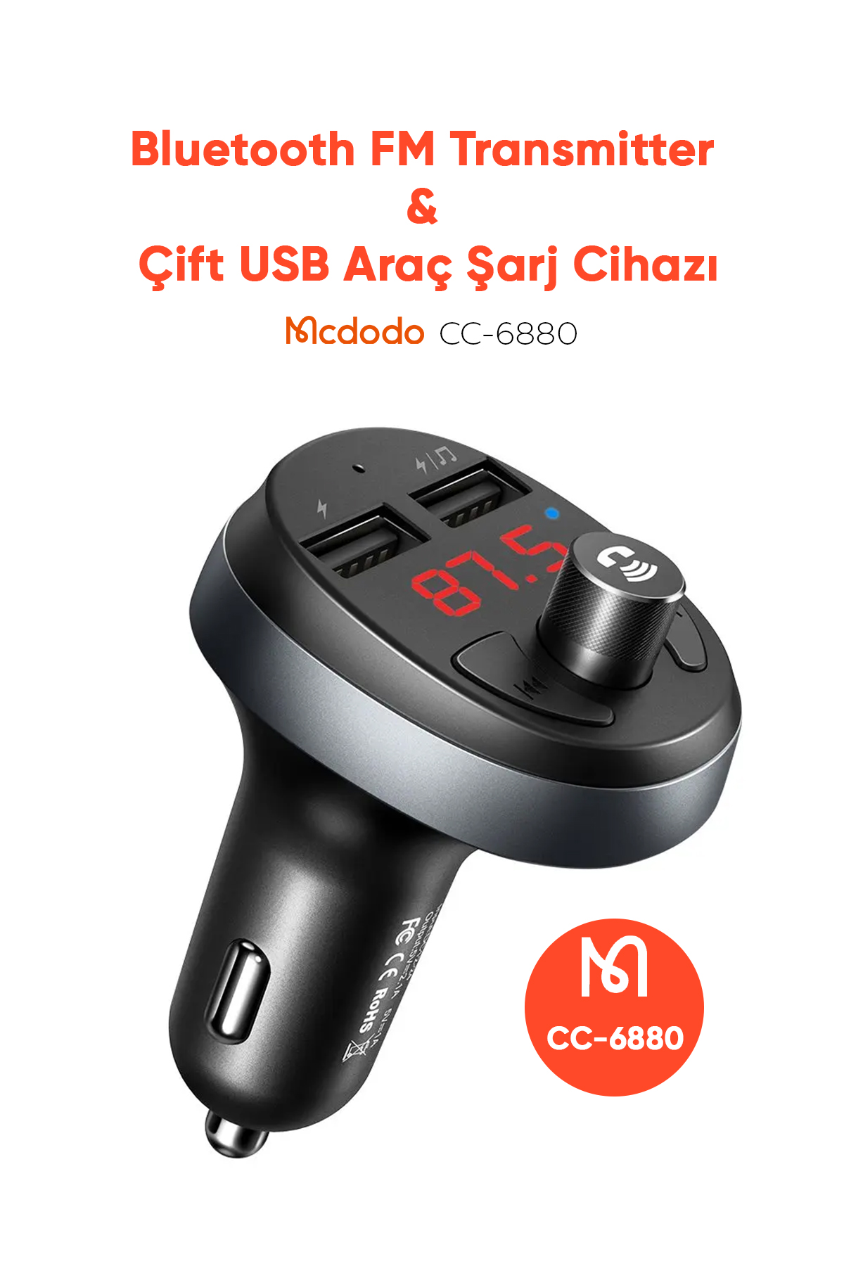 CC-6880 2 USB ÇIKIŞLI BLUETOOTH KULAKLIKLI 3.1A ÇAKMAK ŞARJ CİHAZI - Siyah Afişi