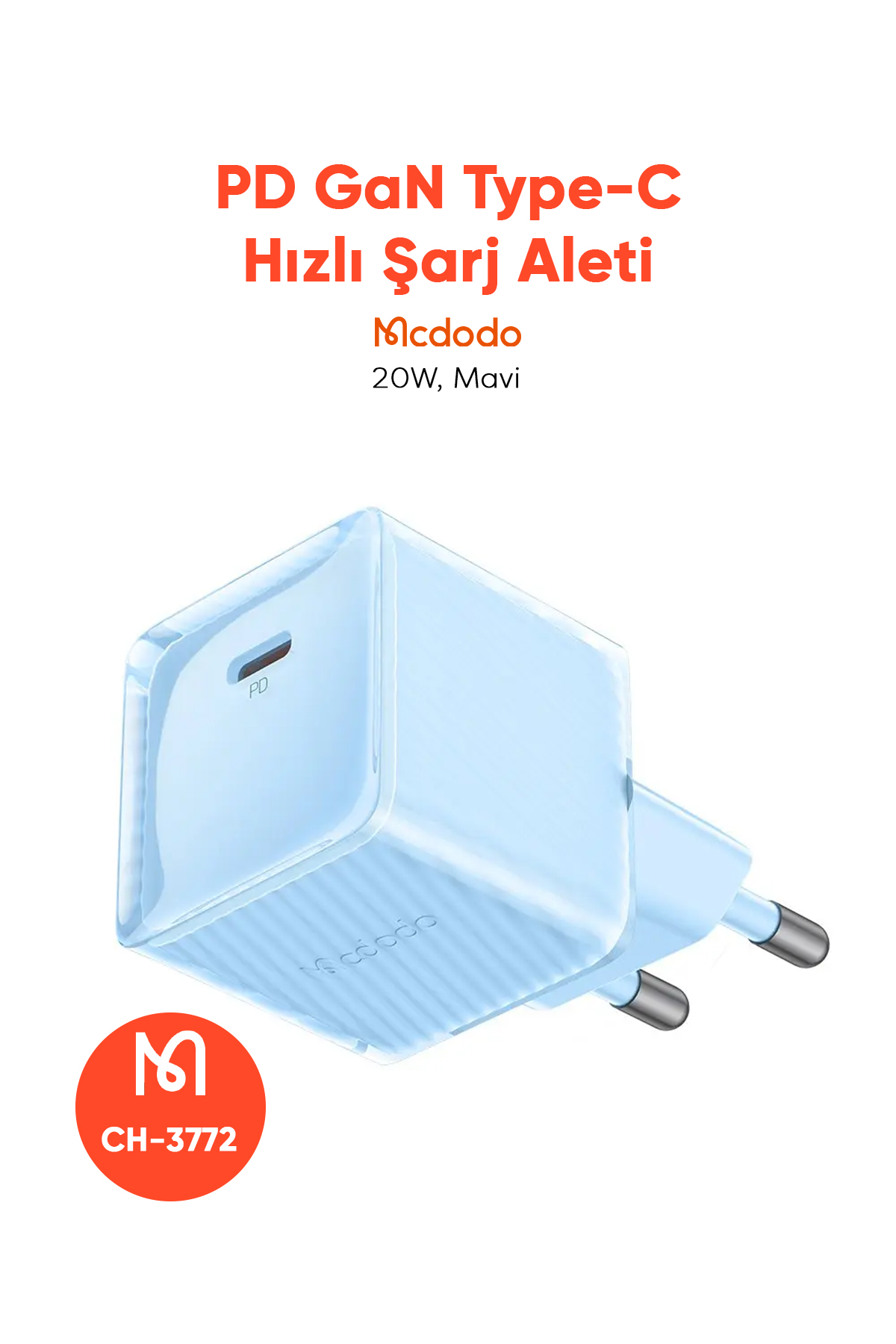 CH-3772 20W PD GaN Type-C Hızlı Şarj Aleti - Mavi Afişi