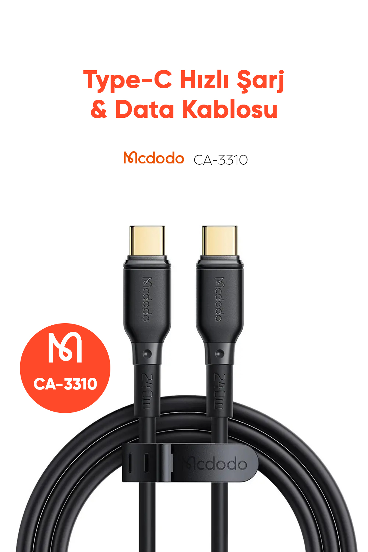 CA-3310 Type-C TO Type-C 240W Hızlı Data Ve Şarj Kablosu 1.2M - Siyah Afişi