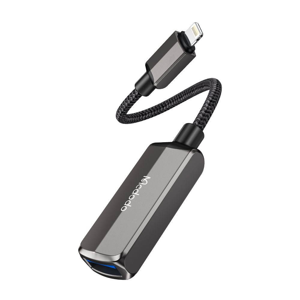 MCDODO CA-2690 2İN 1 Lightning To USB-A 3.0 + Lightning Şarj Desteği Ve Veri Aktarım Cihazı - Koyu Gri