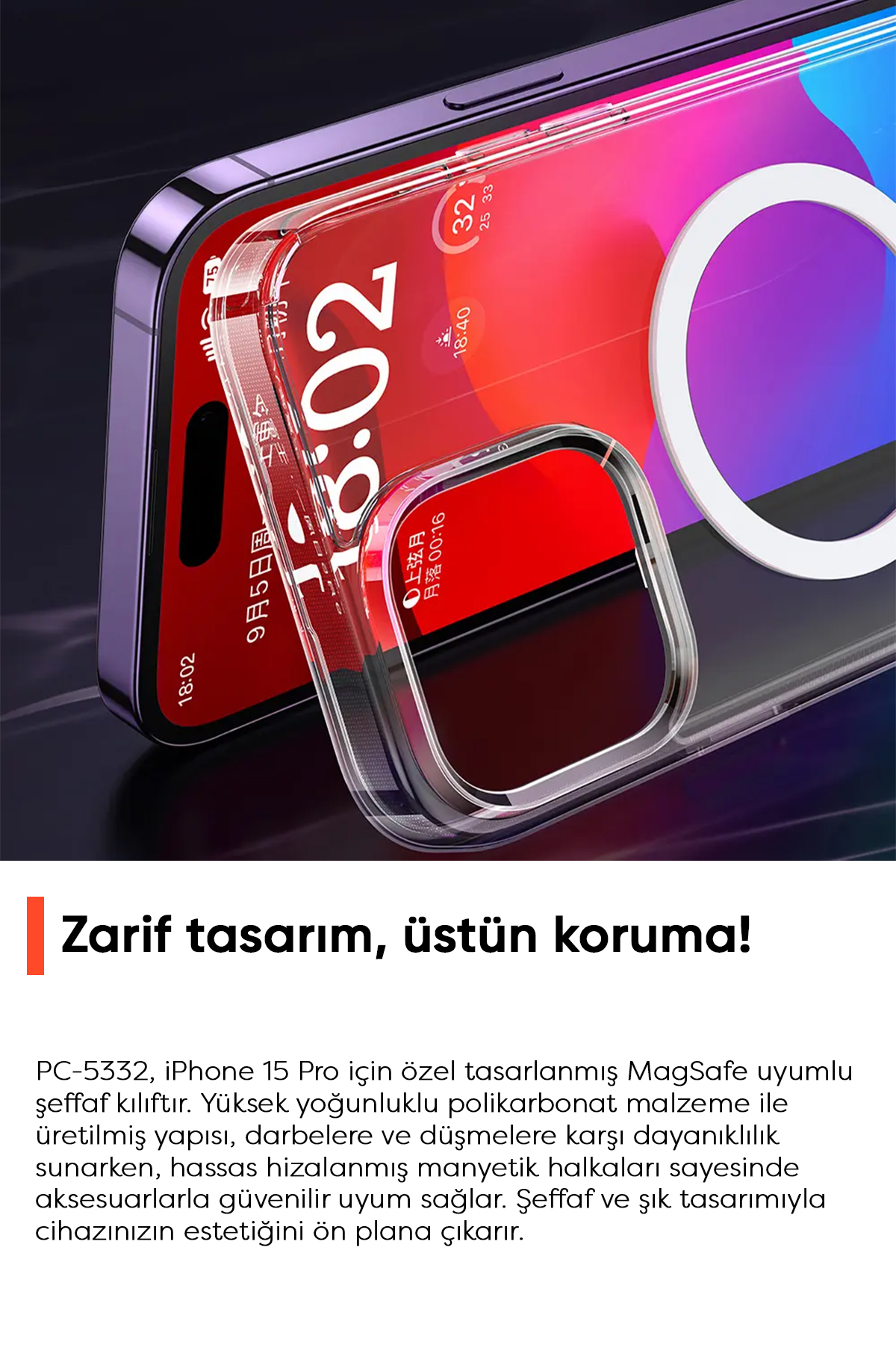 PC-5332 IPHONE 15 PRO UYUMLU MAGSAFE'Lİ ŞEFFAF KAPAK Afişi