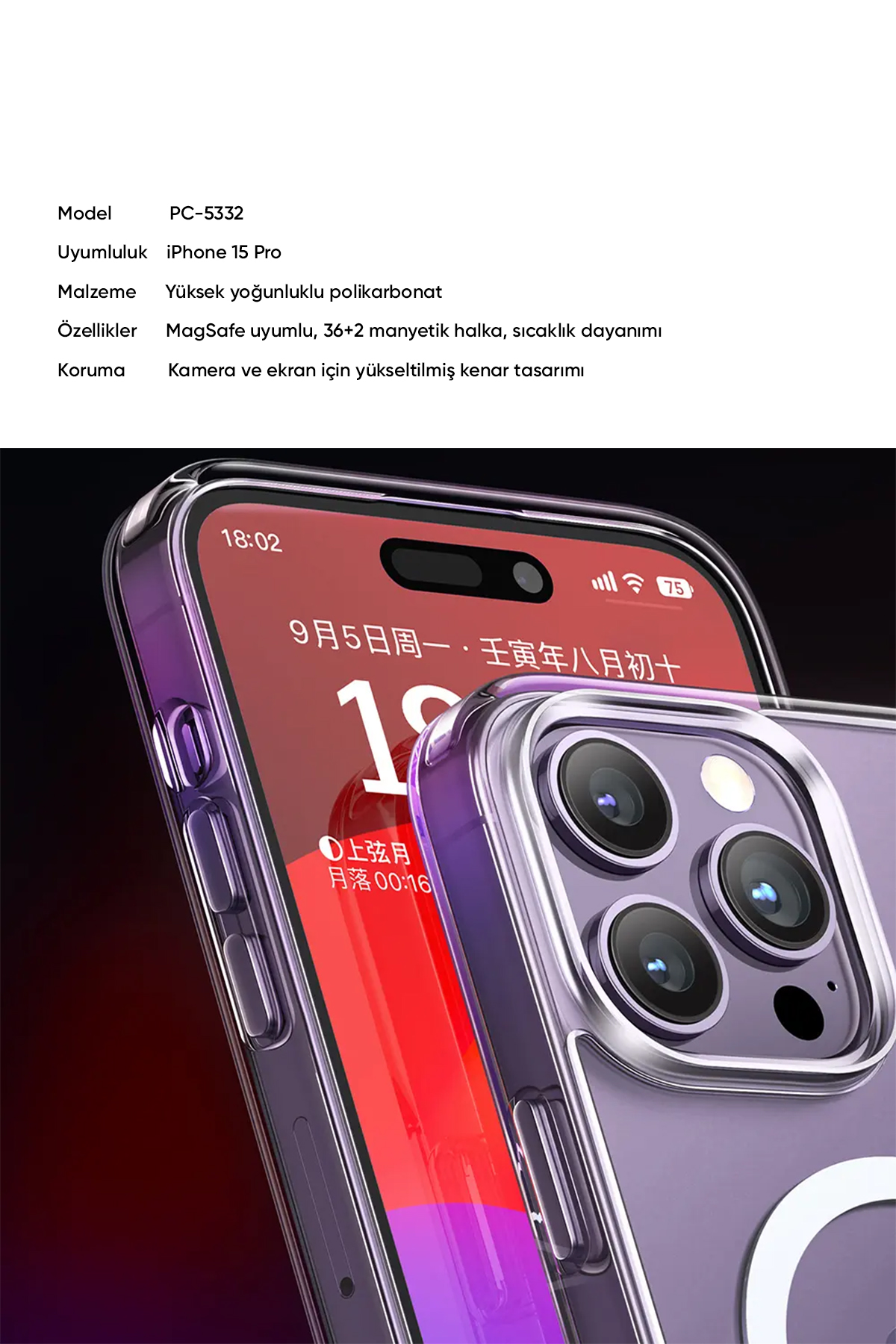 PC-5332 IPHONE 15 PRO UYUMLU MAGSAFE'Lİ ŞEFFAF KAPAK Afişi
