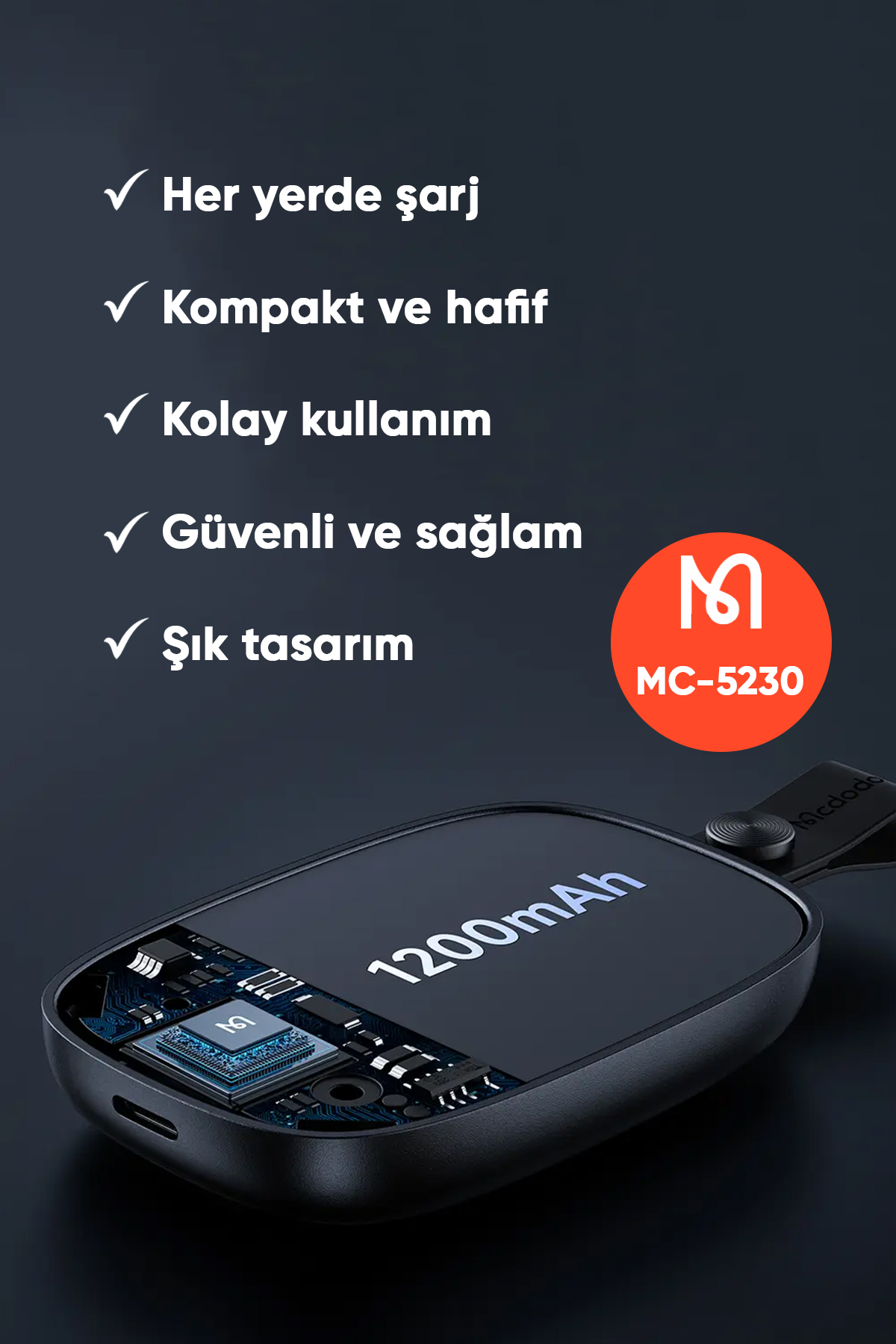 MC-5230 1200 Mah 2.5 W Apple Watch İçin Taşınabilir Dijital Manyetik Kablosuz Şarj Aleti Afişi