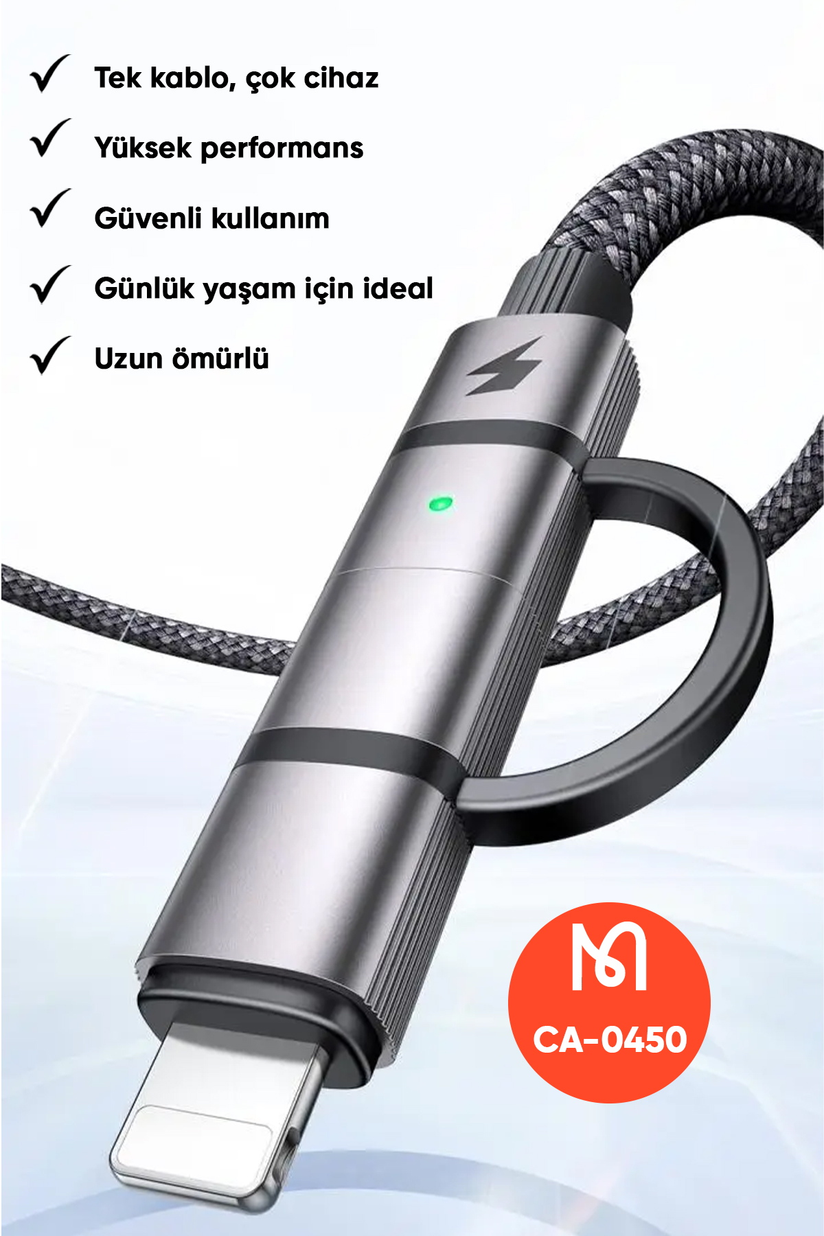 CA-0450 LIGHTNING PD 36W - TYPE-C 100W DESTEKLİ2 Sİ BİR ARADA ŞARJ KABLOSU 1.2M Afişi