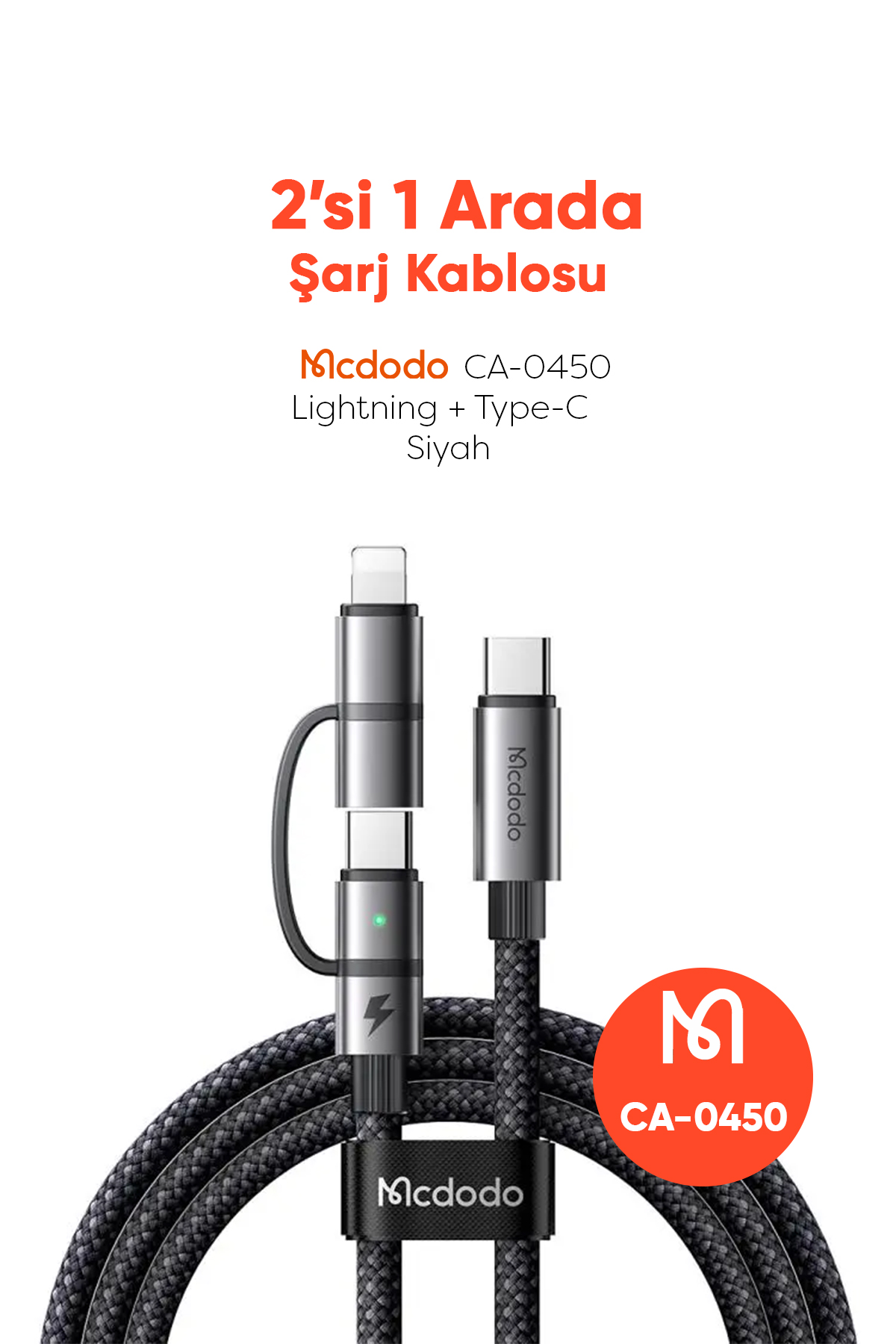 CA-0450 LIGHTNING PD 36W - TYPE-C 100W DESTEKLİ2 Sİ BİR ARADA ŞARJ KABLOSU 1.2M Afişi