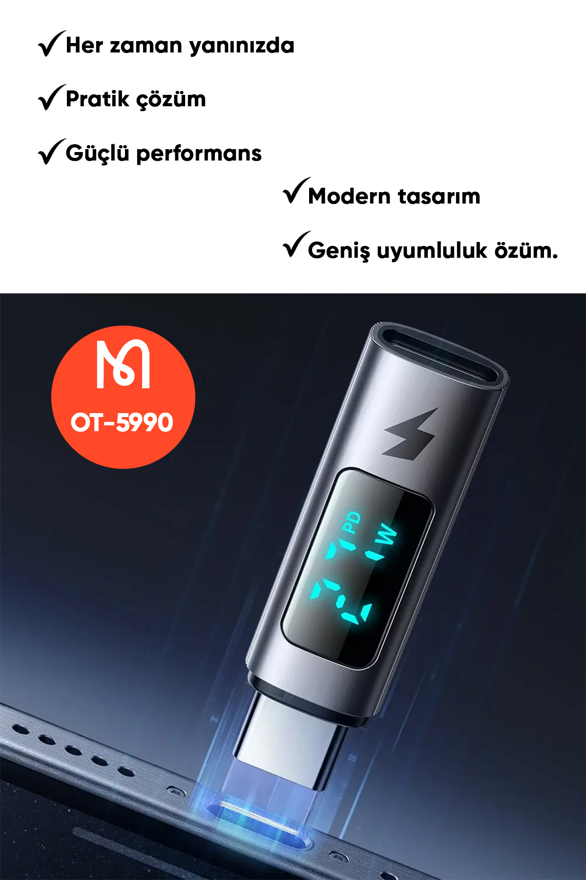 OT-5990 LIGHTNING TO USB-C 36W 3A DÖNÜŞTÜRÜCÜ ADAPTÖR- GRİ Afişi
