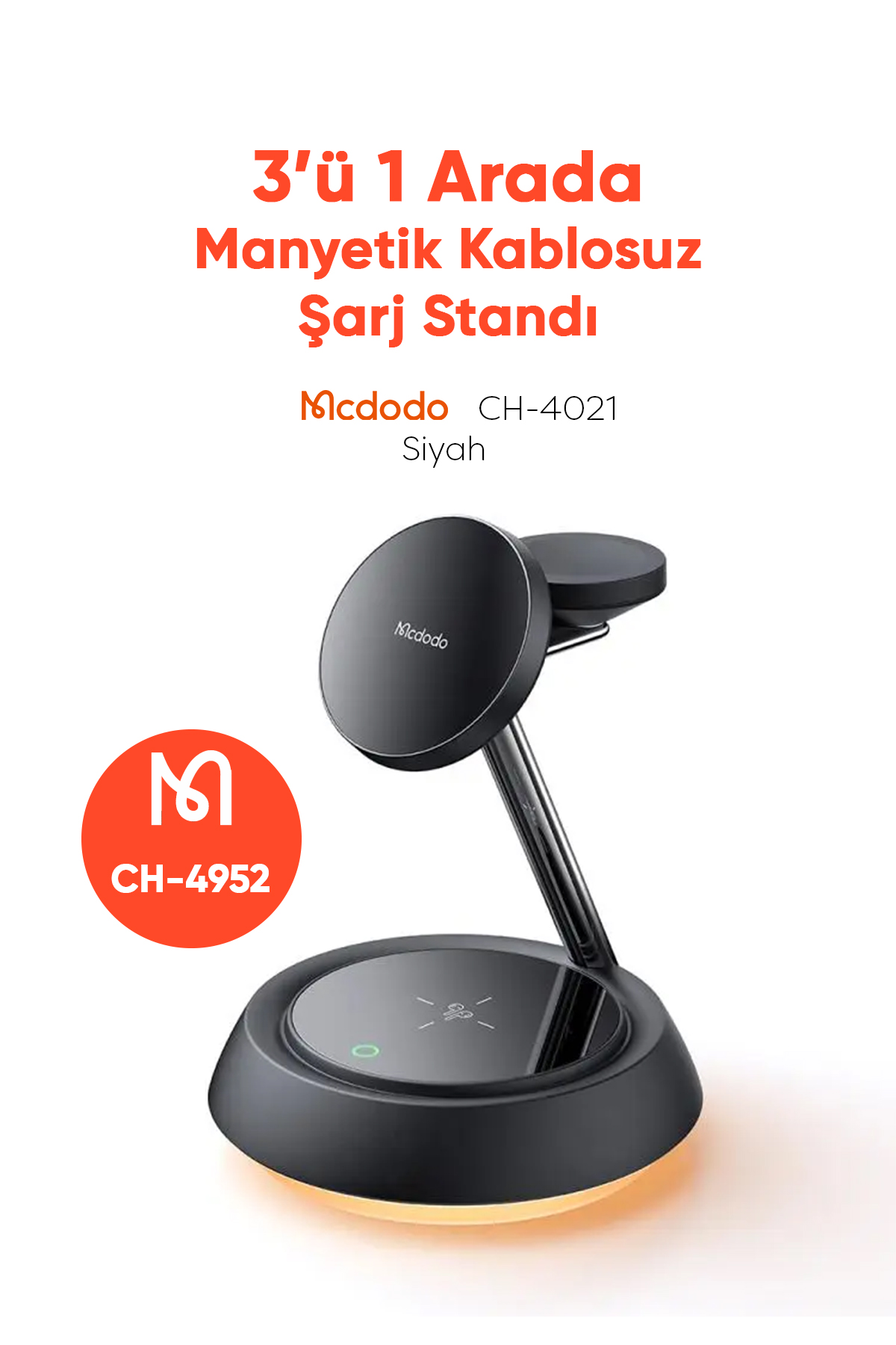 CH-4952 15W 3'ü 1 Arada  Manyetik Kablosuz Şarj Standı - Siyah Afişi