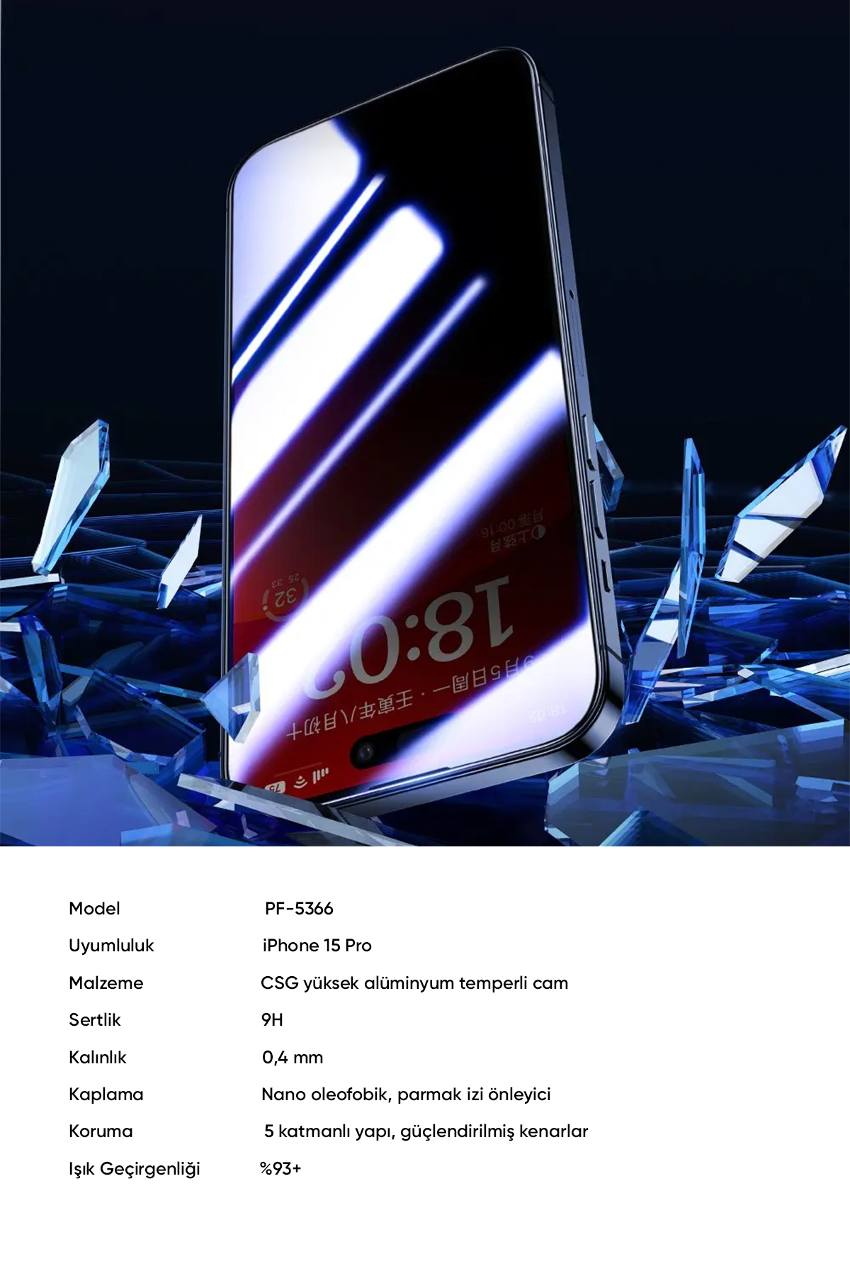PF-5366 IPHONE 15 PRO İÇİN ŞEFFAF EKRAN KORUYUCU Afişi
